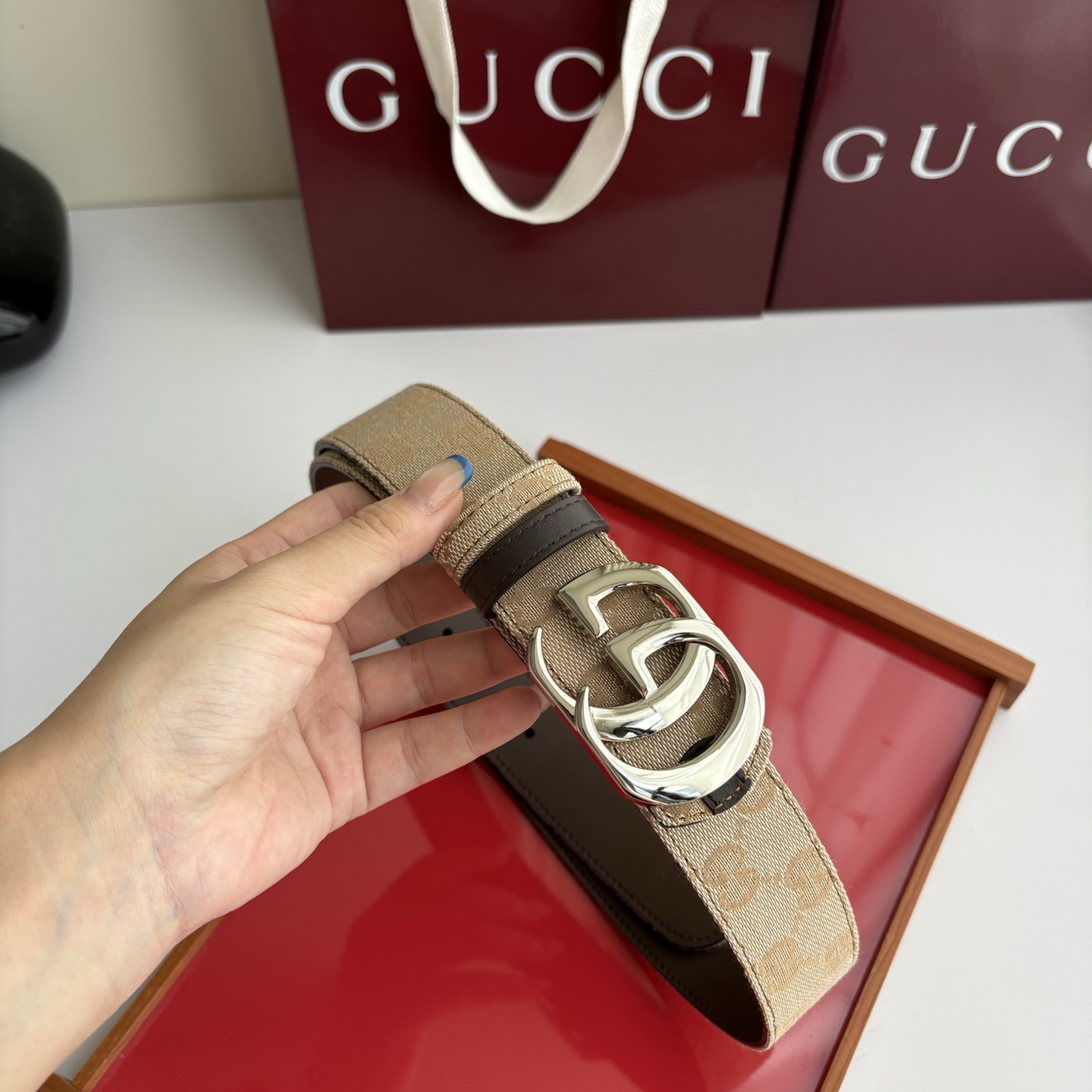 Gucci 经典原单品质，印花织布面搭配原版平纹底，精品铜扣，精工制作，细节看图，实物拍摄，高端奢华，宽度3.5cm