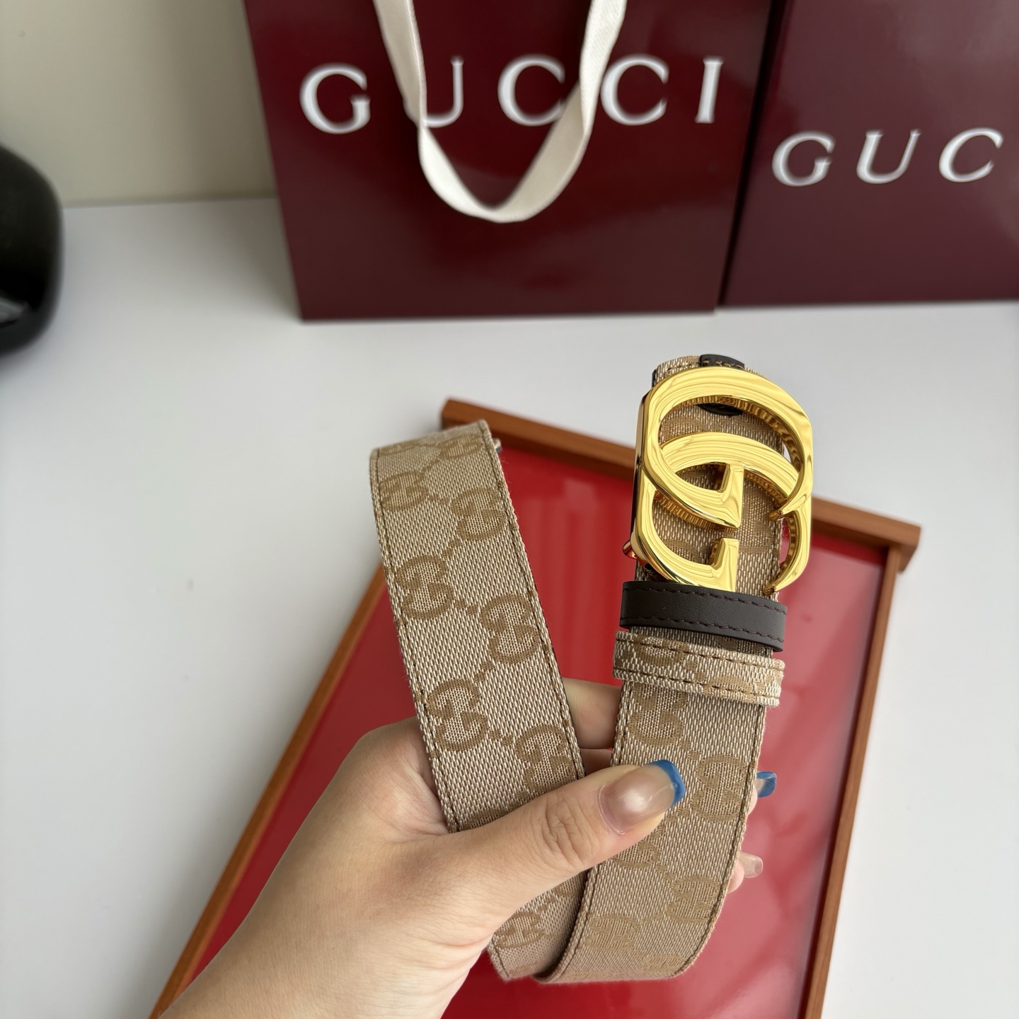 Gucci 经典原单品质，印花织布面搭配原版平纹底，精品铜扣，精工制作，细节看图，实物拍摄，高端奢华，宽度3.5cm
