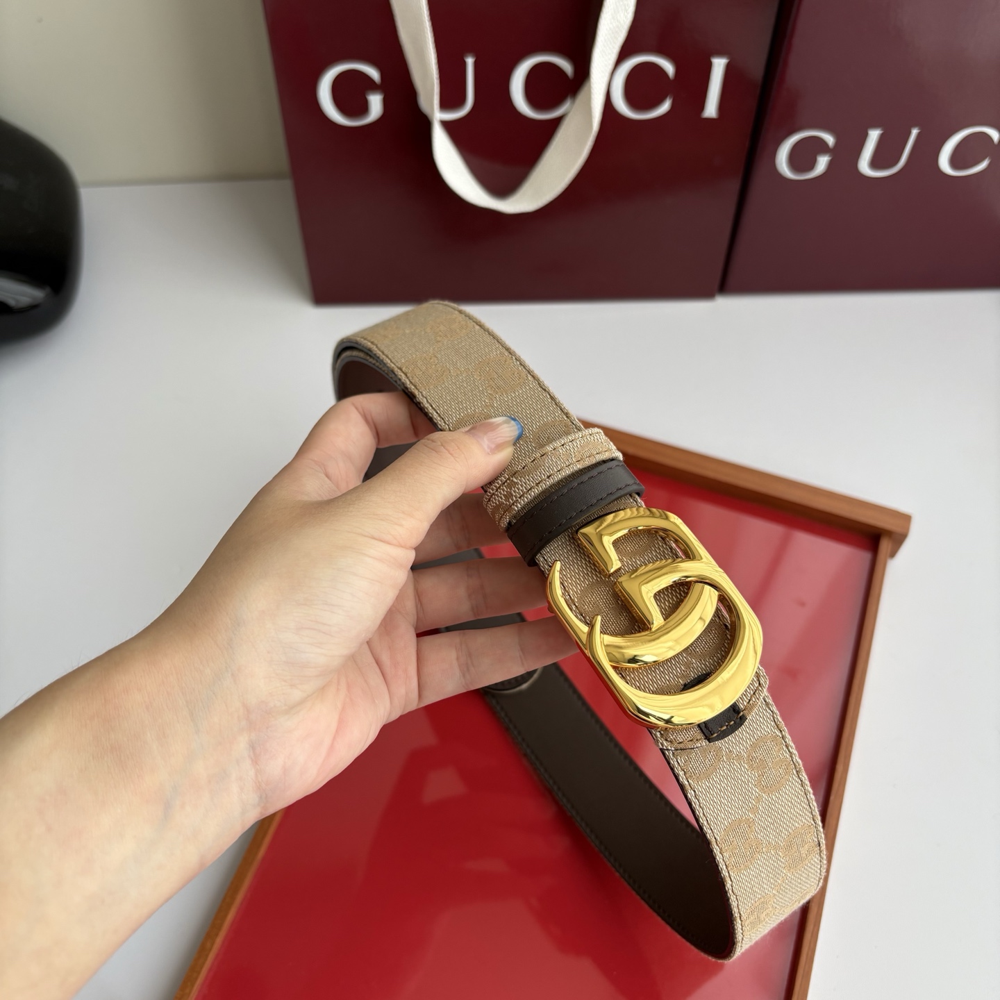 Gucci 经典原单品质，印花织布面搭配原版平纹底，精品铜扣，精工制作，细节看图，实物拍摄，高端奢华，宽度3.5cm