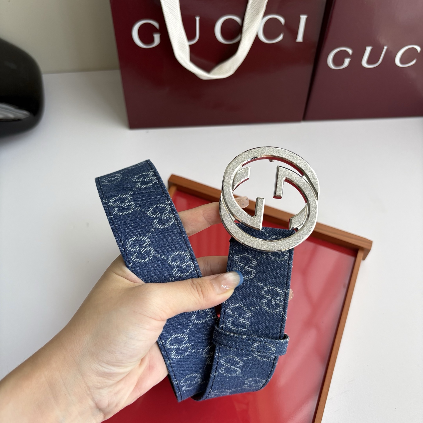 Gucci 经典原单品质，牛仔织布面搭配原版平纹底，精品铜扣，精工制作，细节看图，实物拍摄，高端奢华，宽度4.0cm