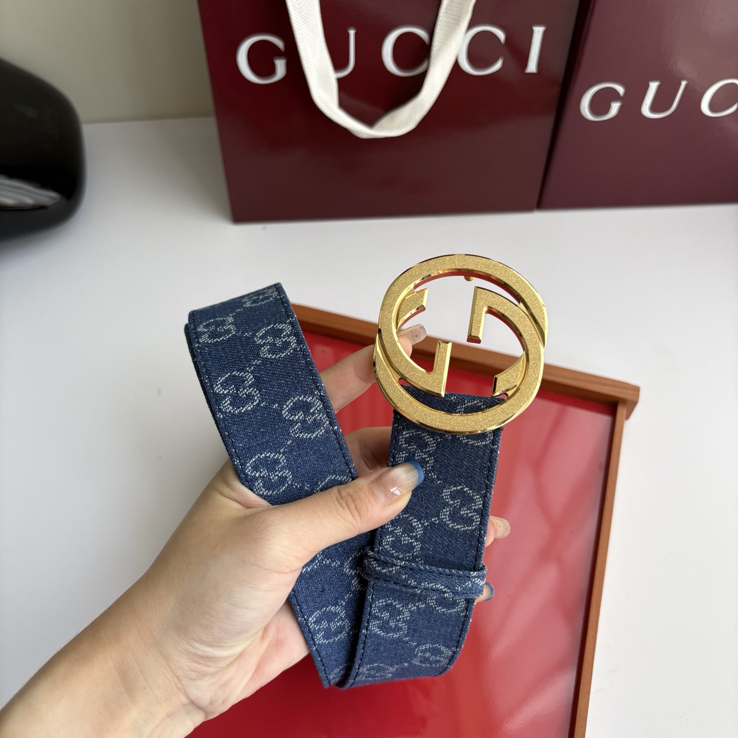 Gucci 经典原单品质，牛仔织布面搭配原版平纹底，精品铜扣，精工制作，细节看图，实物拍摄，高端奢华，宽度4.0cm