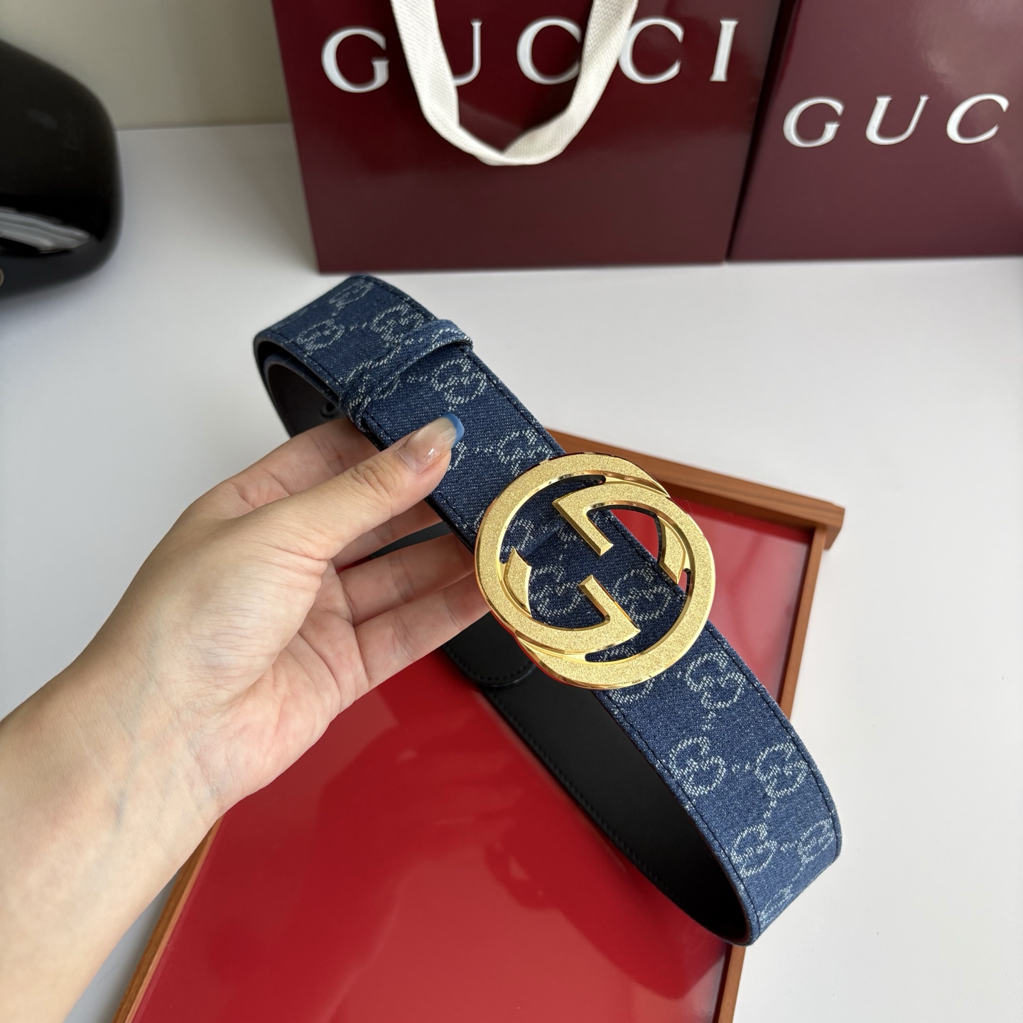 Gucci 经典原单品质，牛仔织布面搭配原版平纹底，精品铜扣，精工制作，细节看图，实物拍摄，高端奢华，宽度4.0cm