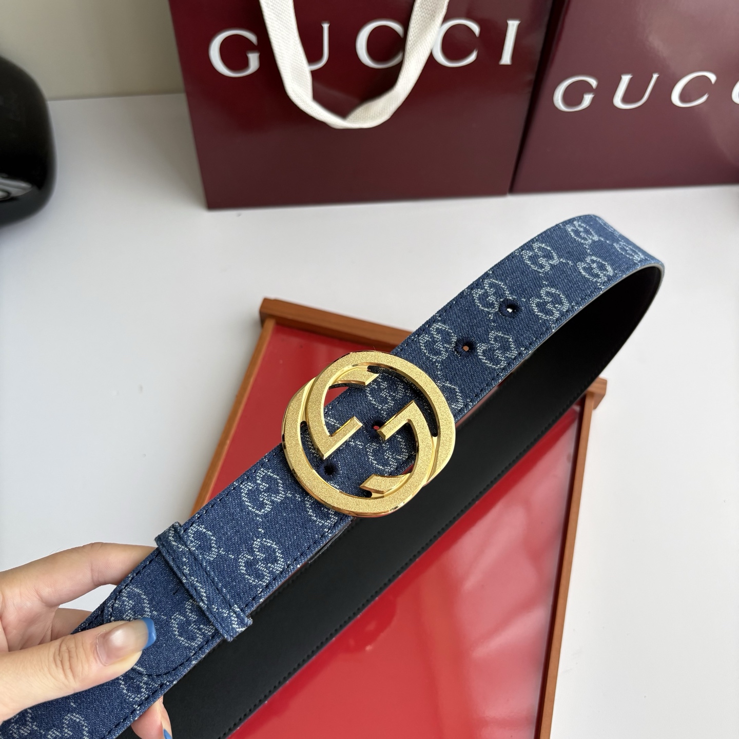 Gucci 经典原单品质，牛仔织布面搭配原版平纹底，精品铜扣，精工制作，细节看图，实物拍摄，高端奢华，宽度4.0cm