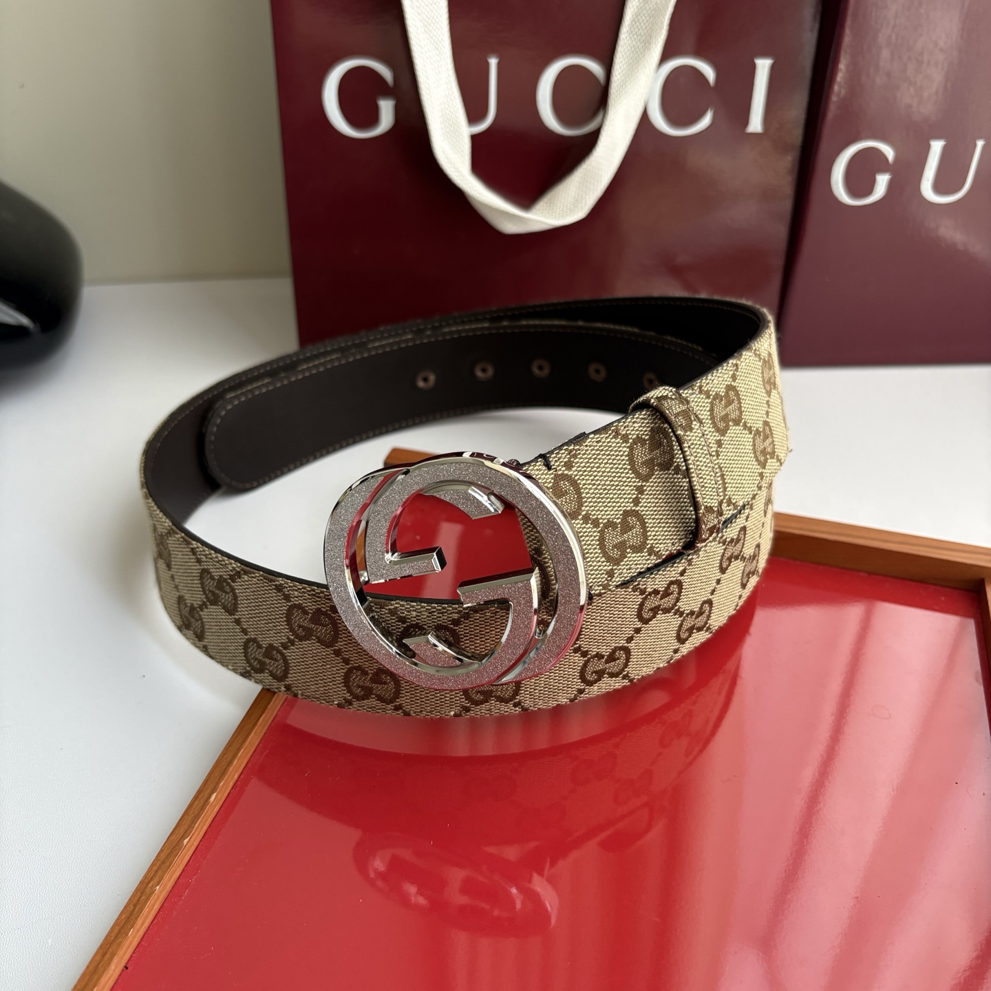 Gucci 经典原单品质，印花织布面搭配原版平纹底，精品铜扣，精工制作，细节看图，实物拍摄，高端奢华，宽度4.0cm