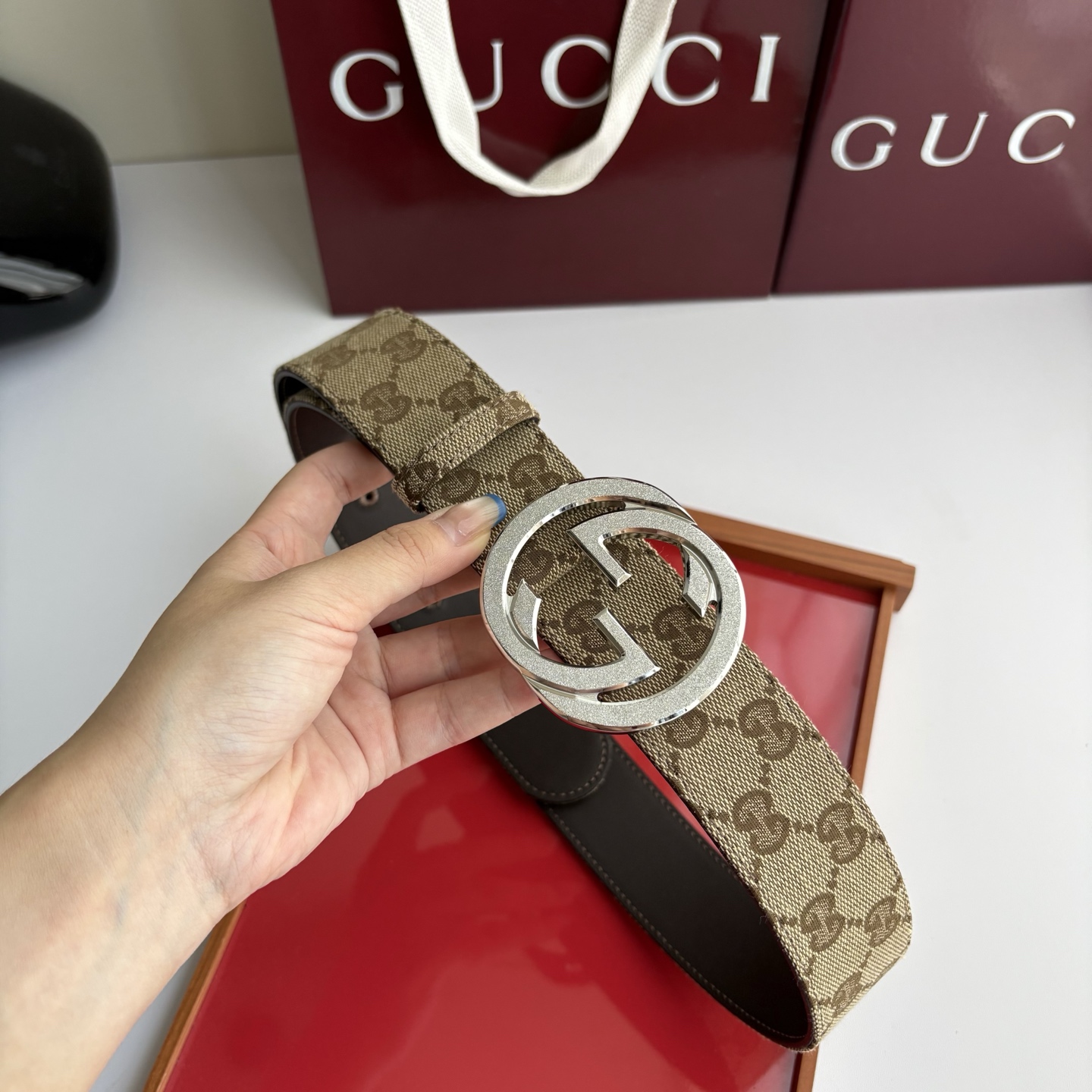 Gucci 经典原单品质，印花织布面搭配原版平纹底，精品铜扣，精工制作，细节看图，实物拍摄，高端奢华，宽度4.0cm