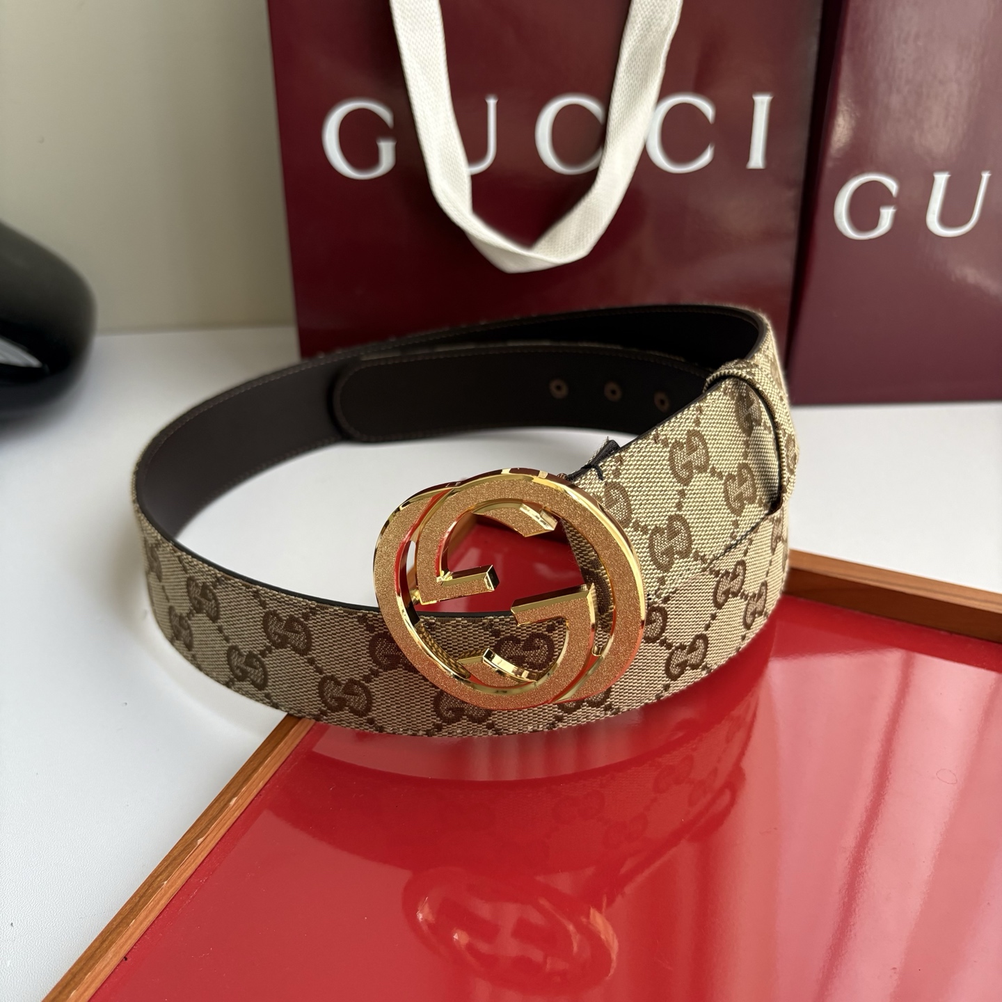 Gucci 经典原单品质，印花织布面搭配原版平纹底，精品铜扣，精工制作，细节看图，实物拍摄，高端奢华，宽度4.0cm
