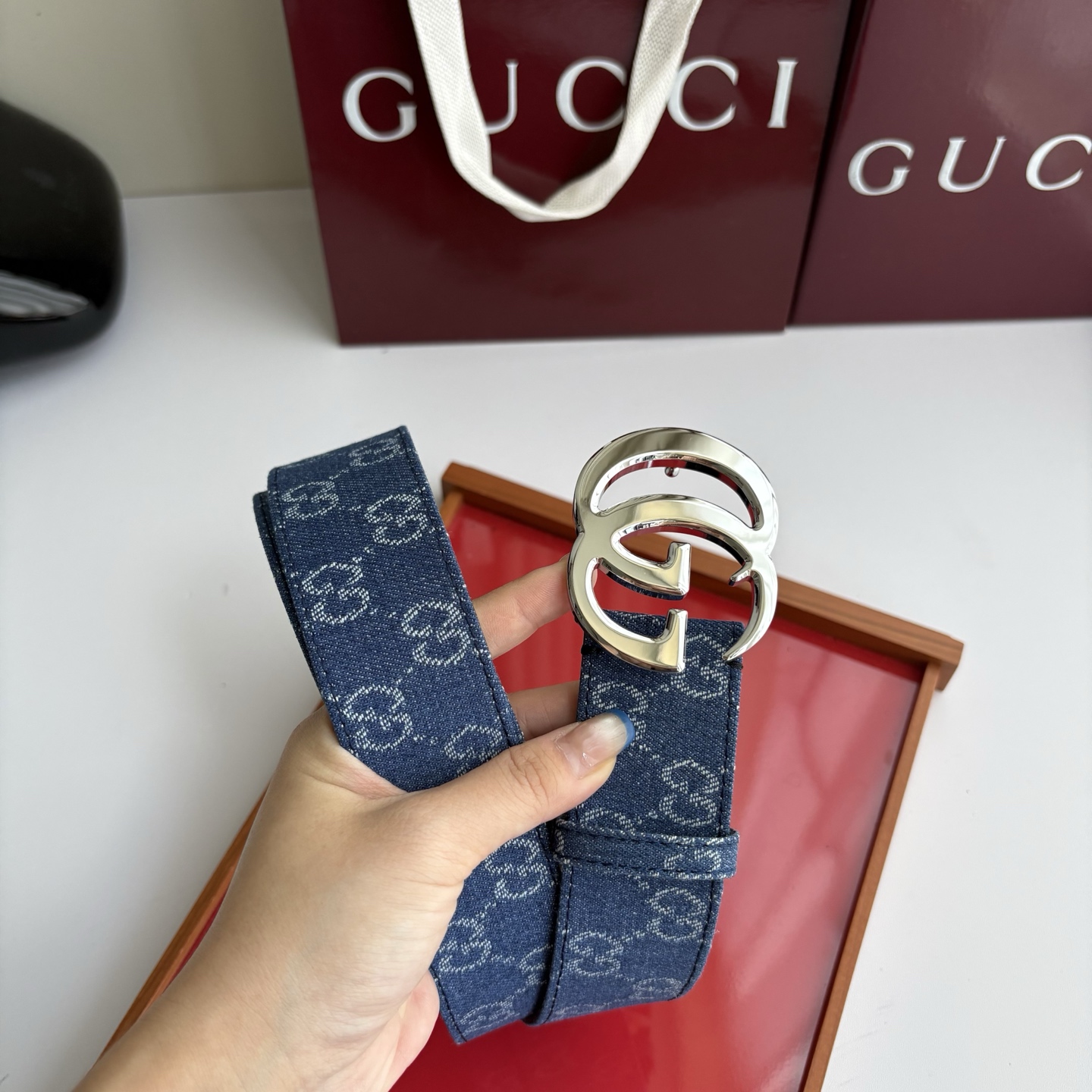 Gucci 经典原单品质，牛仔织布面搭配原版平纹底，精品铜扣，精工制作，细节看图，实物拍摄，高端奢华，宽度4.0cm