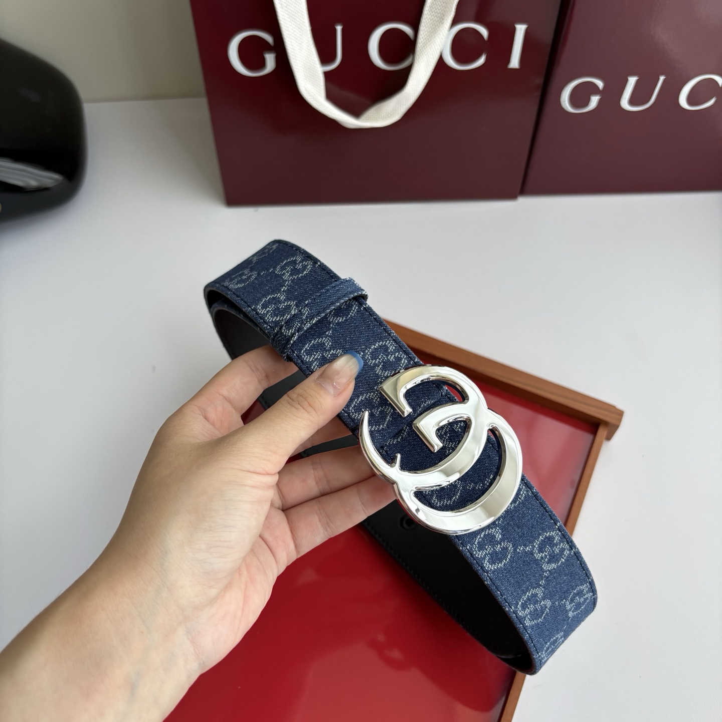 Gucci 经典原单品质，牛仔织布面搭配原版平纹底，精品铜扣，精工制作，细节看图，实物拍摄，高端奢华，宽度4.0cm
