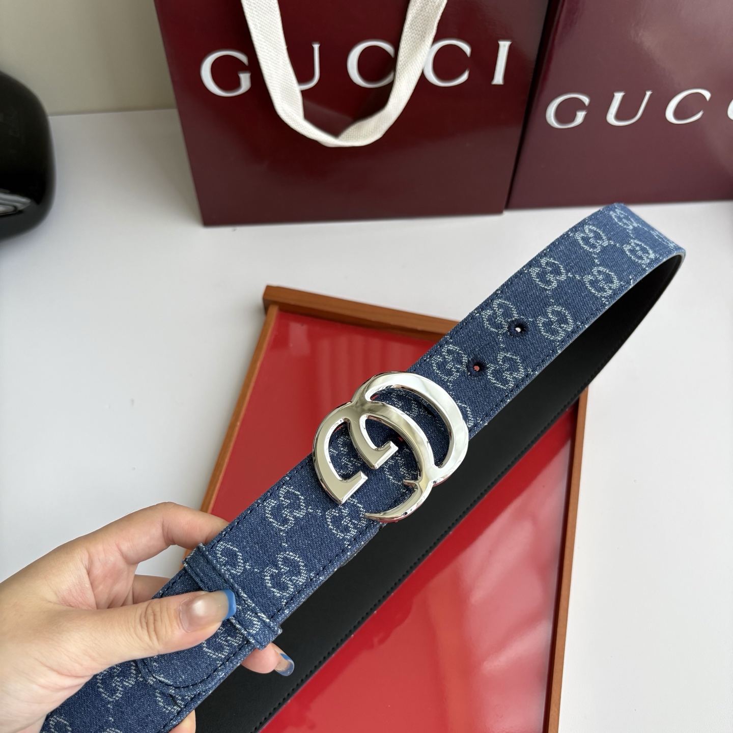 Gucci 经典原单品质，牛仔织布面搭配原版平纹底，精品铜扣，精工制作，细节看图，实物拍摄，高端奢华，宽度4.0cm