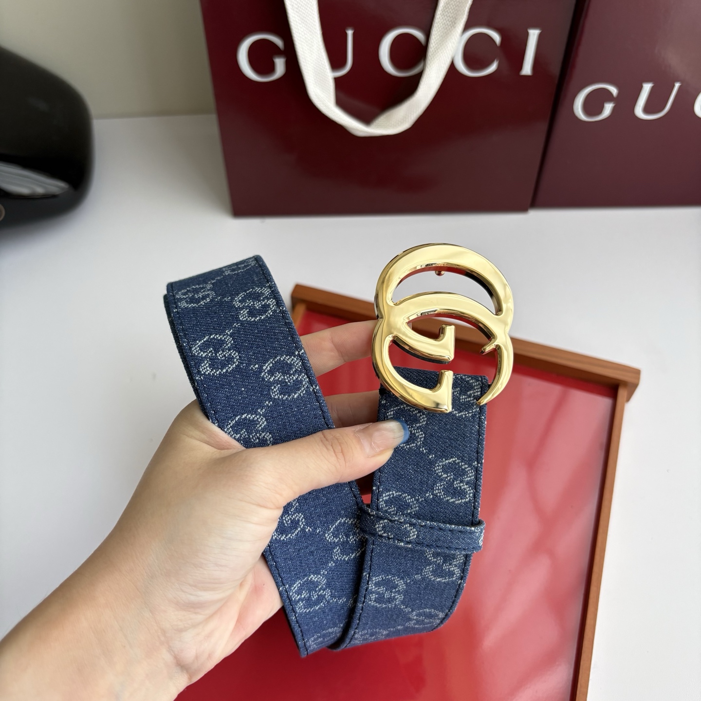 Gucci 经典原单品质，牛仔织布面搭配原版平纹底，精品铜扣，精工制作，细节看图，实物拍摄，高端奢华，宽度4.0cm
