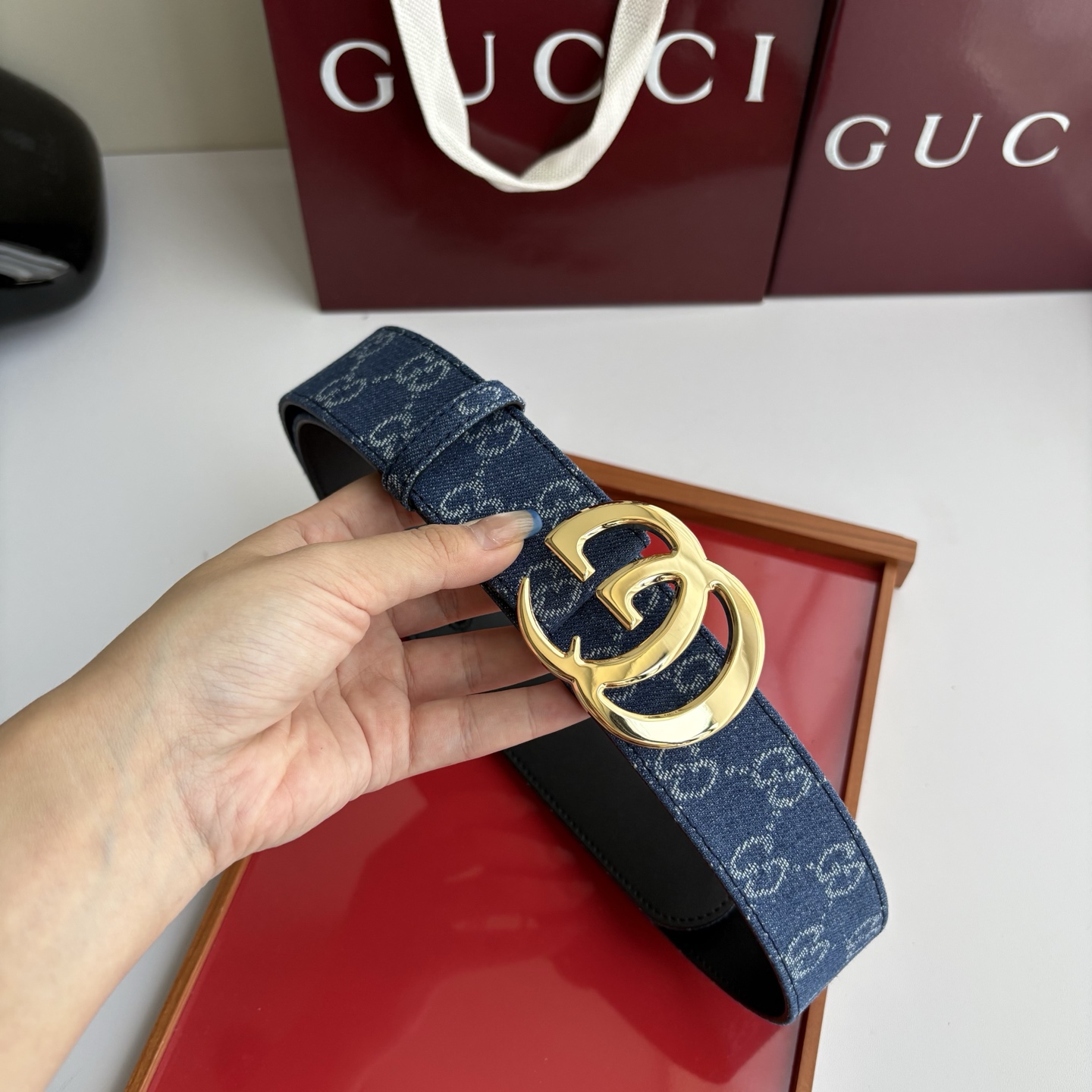Gucci 经典原单品质，牛仔织布面搭配原版平纹底，精品铜扣，精工制作，细节看图，实物拍摄，高端奢华，宽度4.0cm