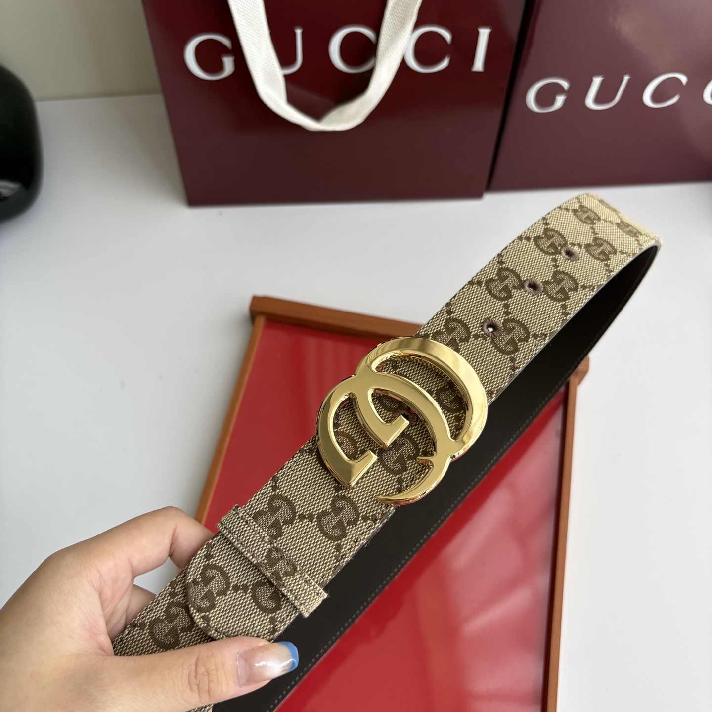 Gucci 经典原单品质，印花织布面搭配原版平纹底，精品铜扣，精工制作，细节看图，实物拍摄，高端奢华，宽度4.0cm