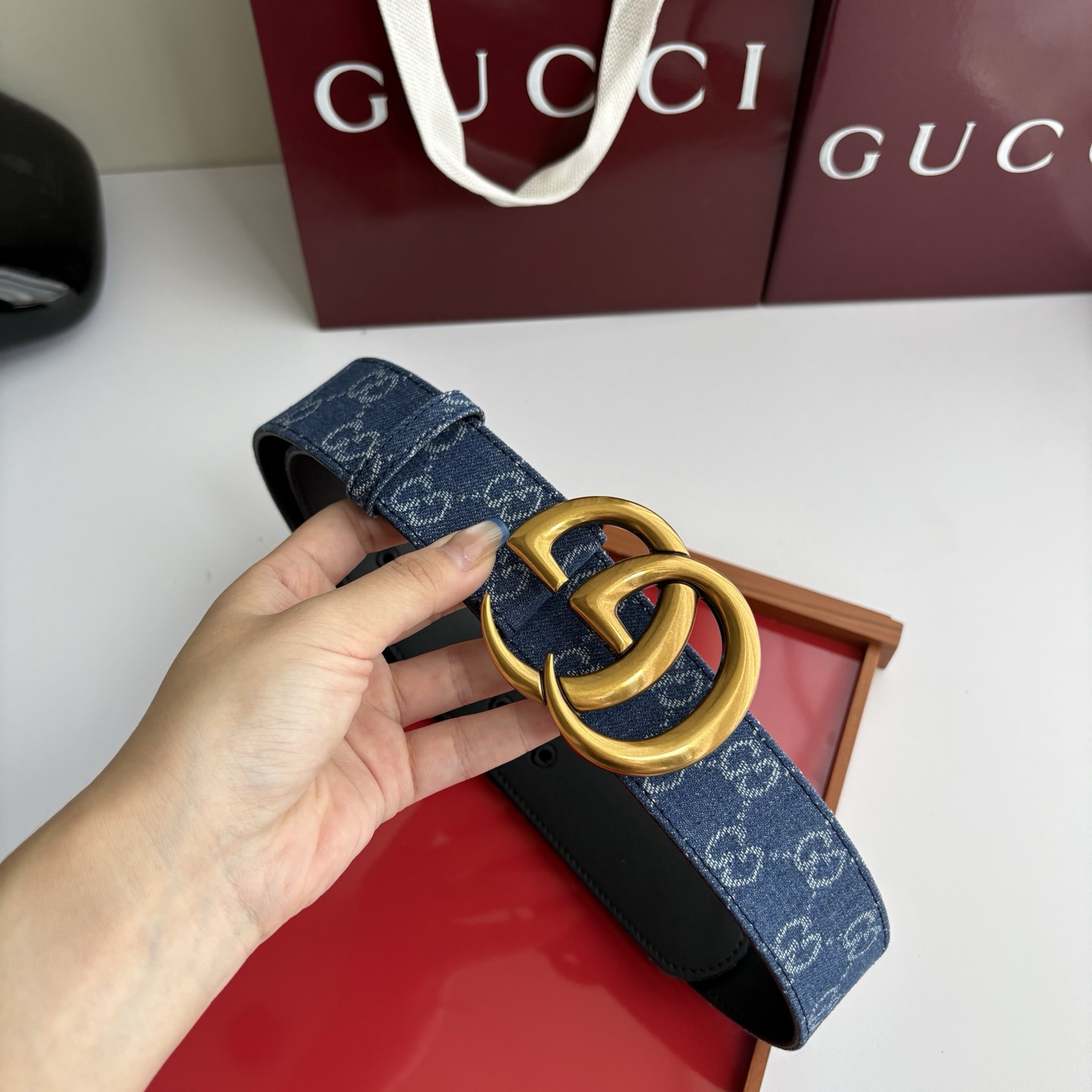 Gucci 经典原单品质，牛仔织布面搭配原版平纹底，精品铜扣，精工制作，细节看图，实物拍摄，高端奢华，宽度4.0cm