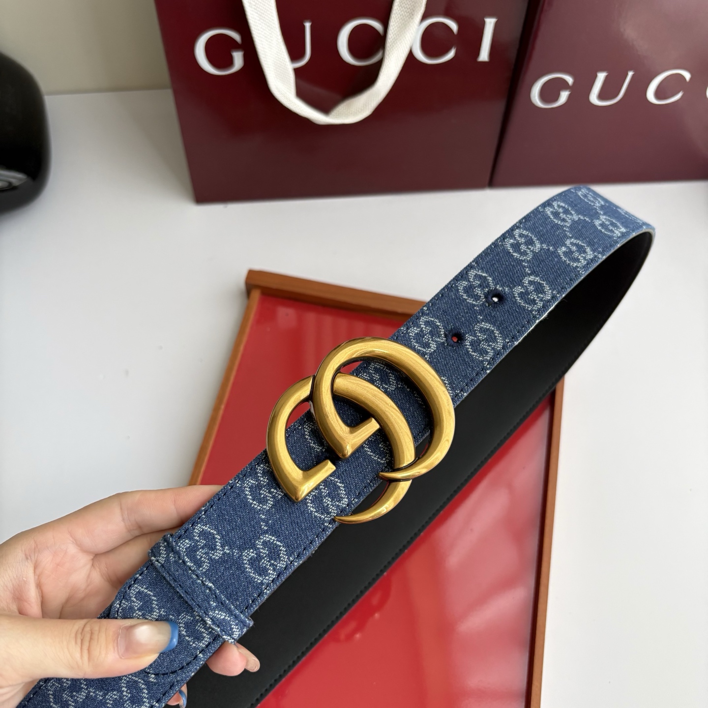 Gucci 经典原单品质，牛仔织布面搭配原版平纹底，精品铜扣，精工制作，细节看图，实物拍摄，高端奢华，宽度4.0cm