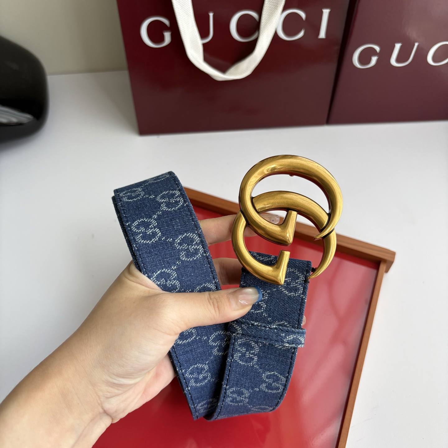 Gucci 经典原单品质，牛仔织布面搭配原版平纹底，精品铜扣，精工制作，细节看图，实物拍摄，高端奢华，宽度4.0cm