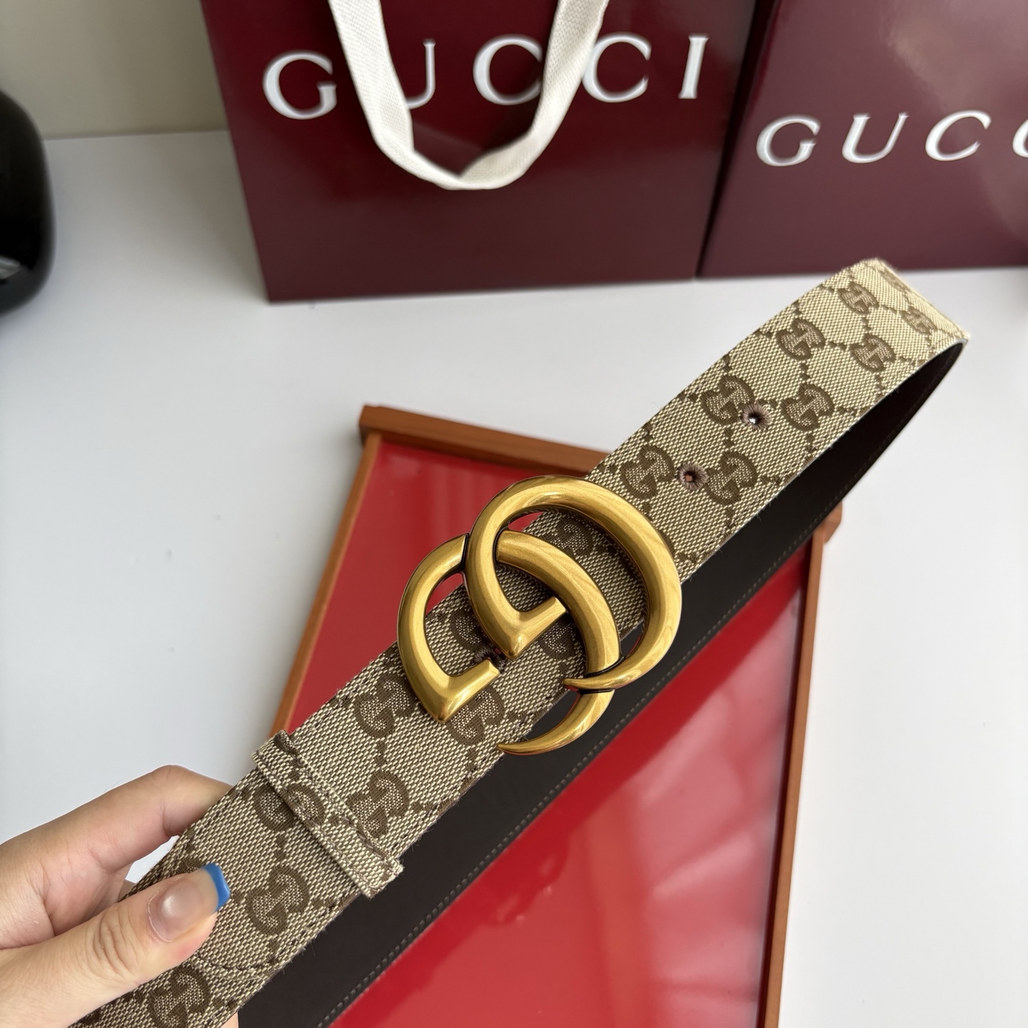 Gucci 经典原单品质，印花织布面搭配原版平纹底，精品铜扣，精工制作，细节看图，实物拍摄，高端奢华，宽度4.0cm