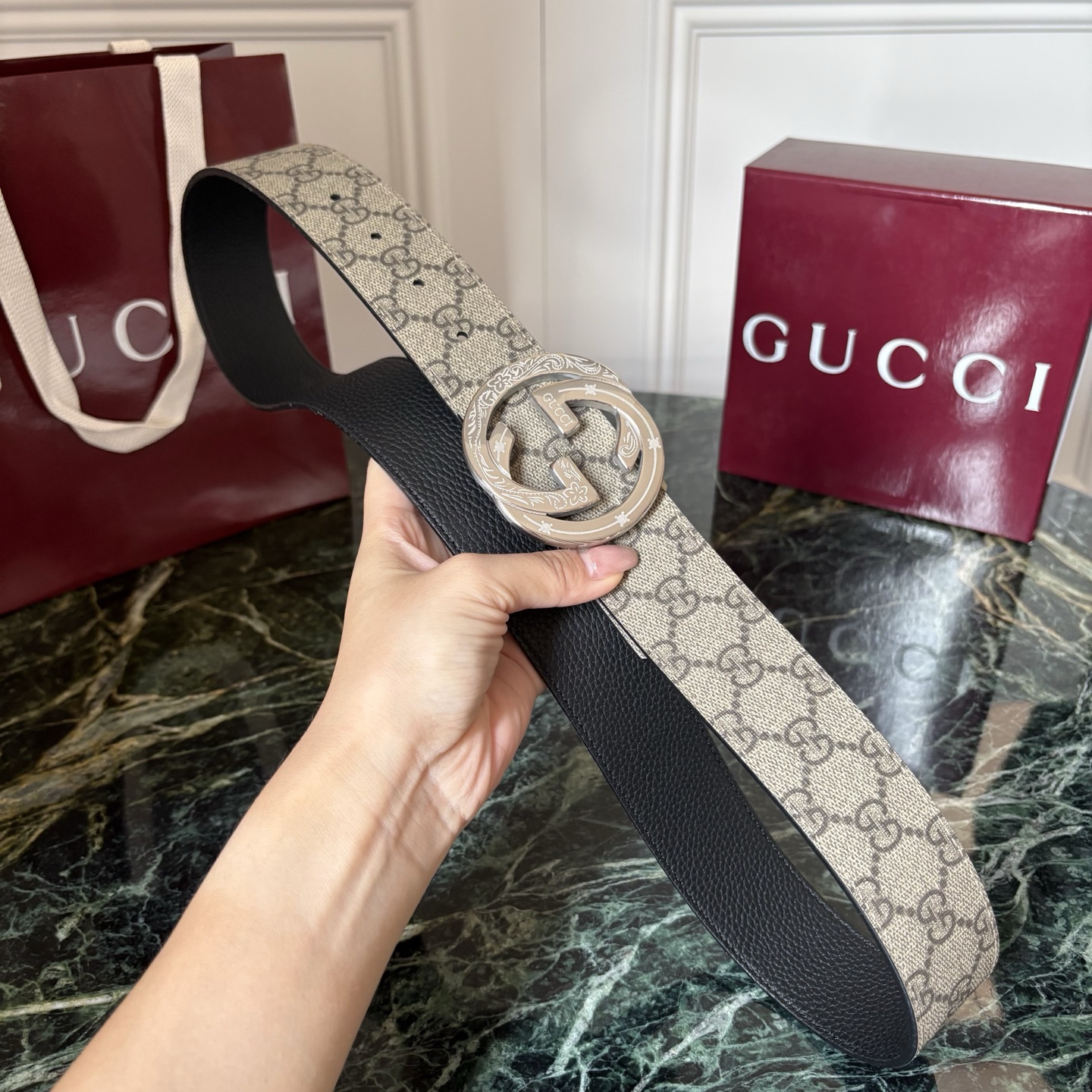Gucci 经典原单品质，Pvv印花面搭配原版荔枝纹底，精品钢扣，精工制作，细节看图，实物拍摄，高端奢华，宽度4.0cm