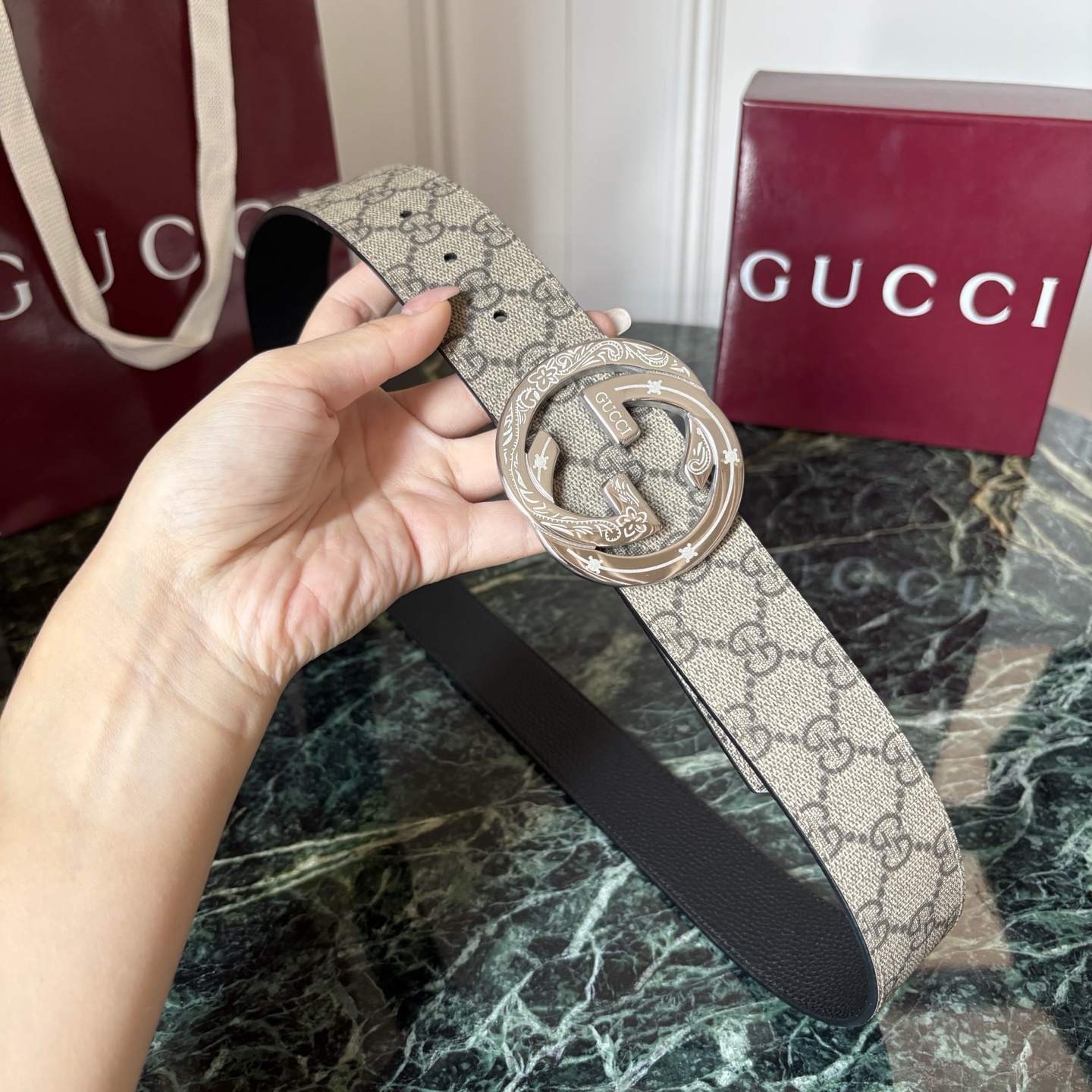 Gucci 经典原单品质，Pvv印花面搭配原版荔枝纹底，精品钢扣，精工制作，细节看图，实物拍摄，高端奢华，宽度4.0cm
