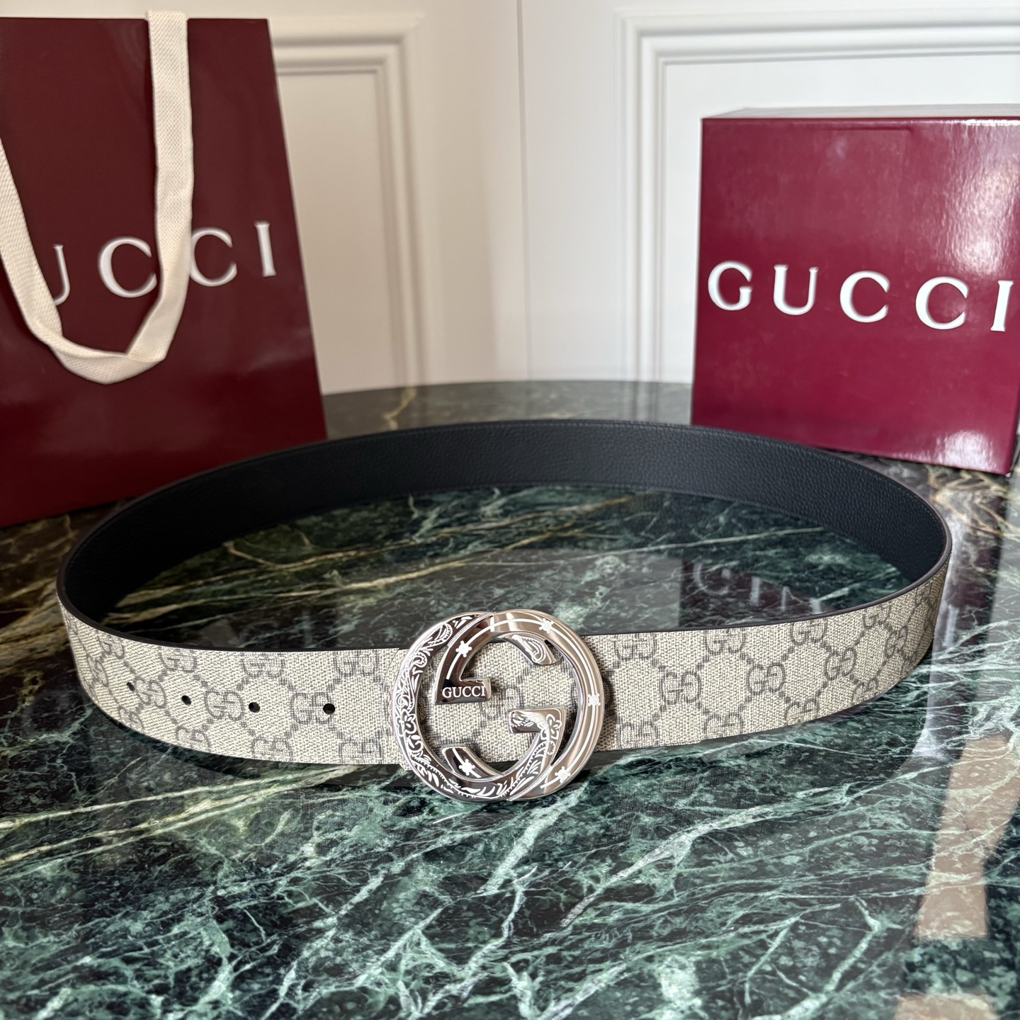 Gucci 经典原单品质，Pvv印花面搭配原版荔枝纹底，精品钢扣，精工制作，细节看图，实物拍摄，高端奢华，宽度4.0cm