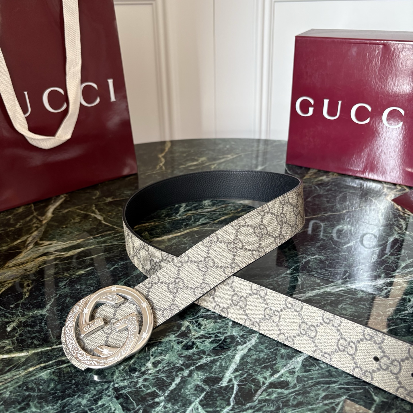 Gucci 经典原单品质，Pvv印花面搭配原版荔枝纹底，精品钢扣，精工制作，细节看图，实物拍摄，高端奢华，宽度4.0cm