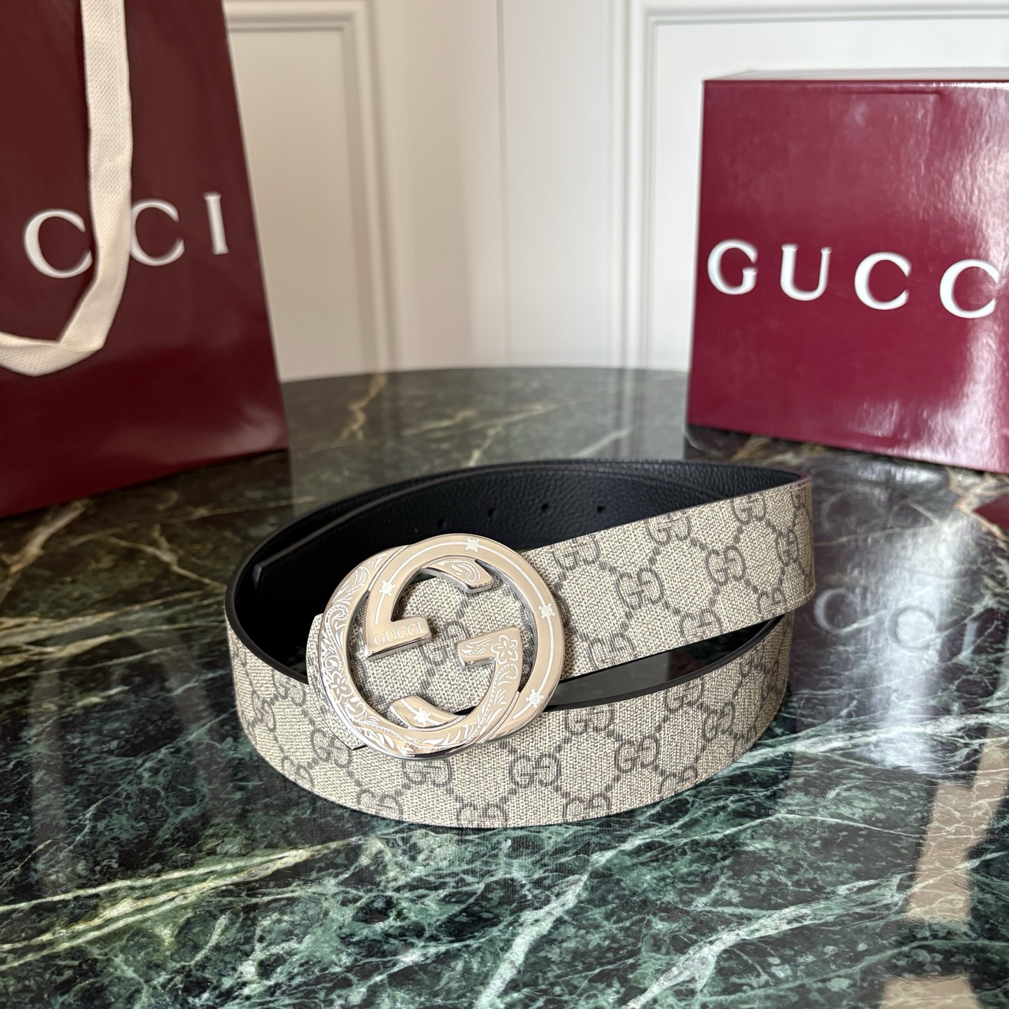 Gucci 经典原单品质，Pvv印花面搭配原版荔枝纹底，精品钢扣，精工制作，细节看图，实物拍摄，高端奢华，宽度4.0cm