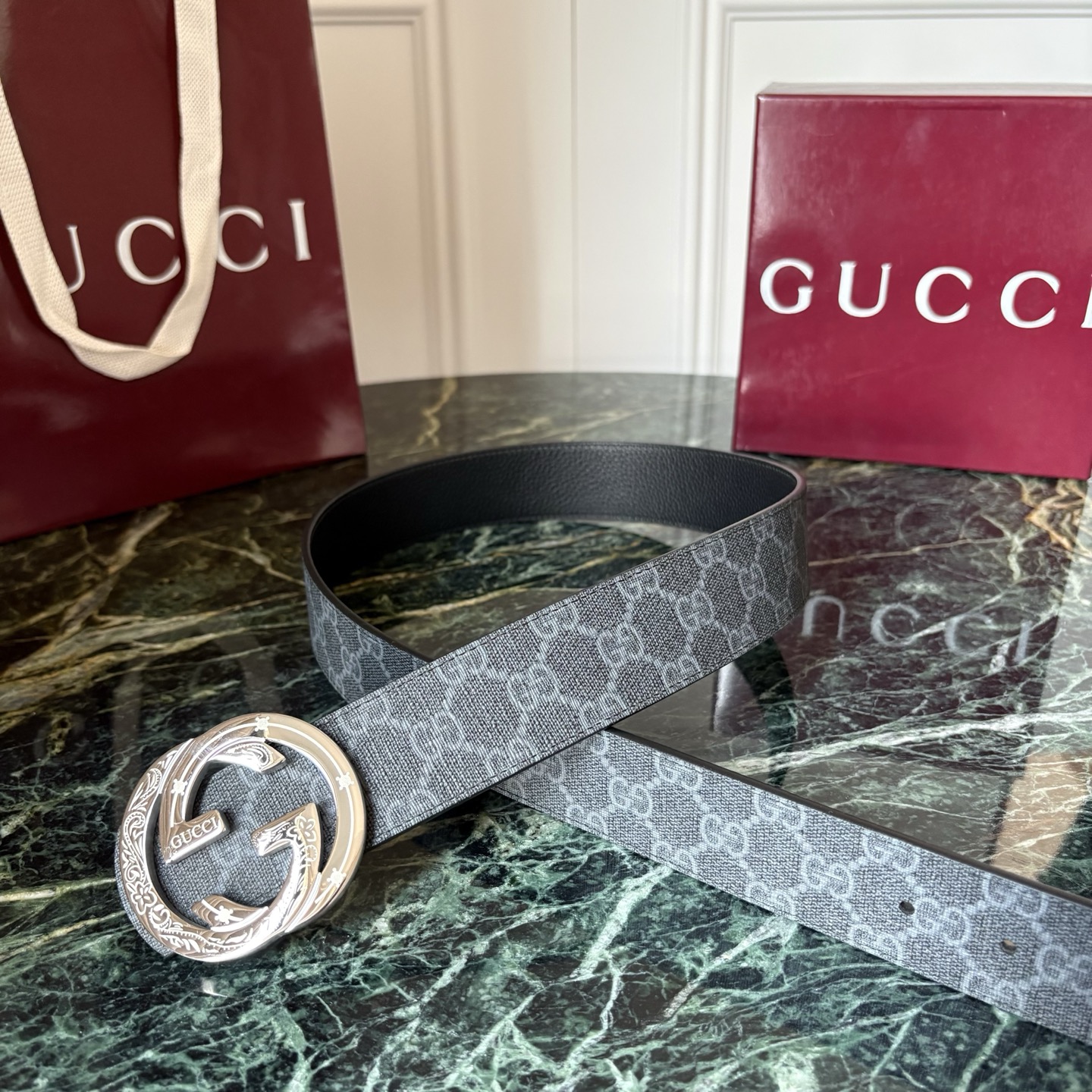 Gucci 经典原单品质，Pvv印花面搭配原版荔枝纹底，精品钢扣，精工制作，细节看图，实物拍摄，高端奢华，宽度4.0cm