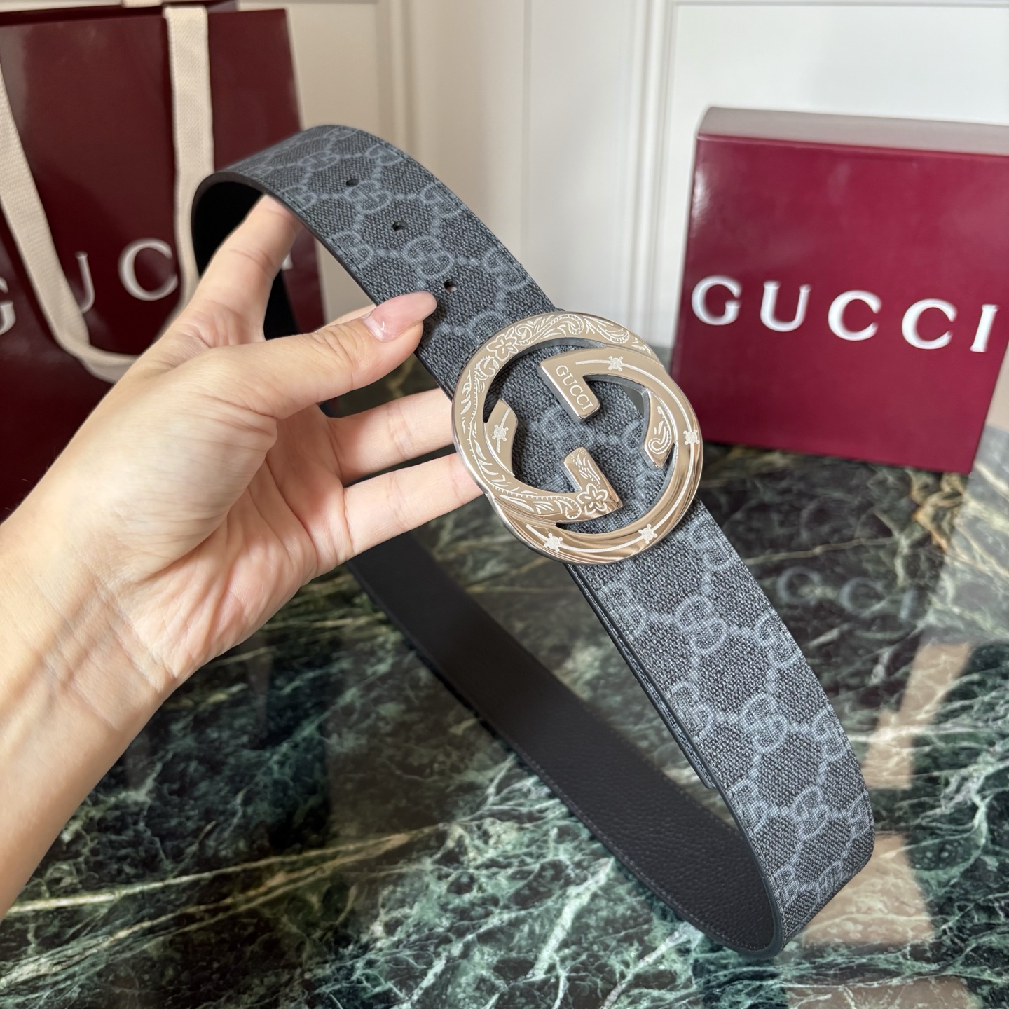 Gucci 经典原单品质，Pvv印花面搭配原版荔枝纹底，精品钢扣，精工制作，细节看图，实物拍摄，高端奢华，宽度4.0cm