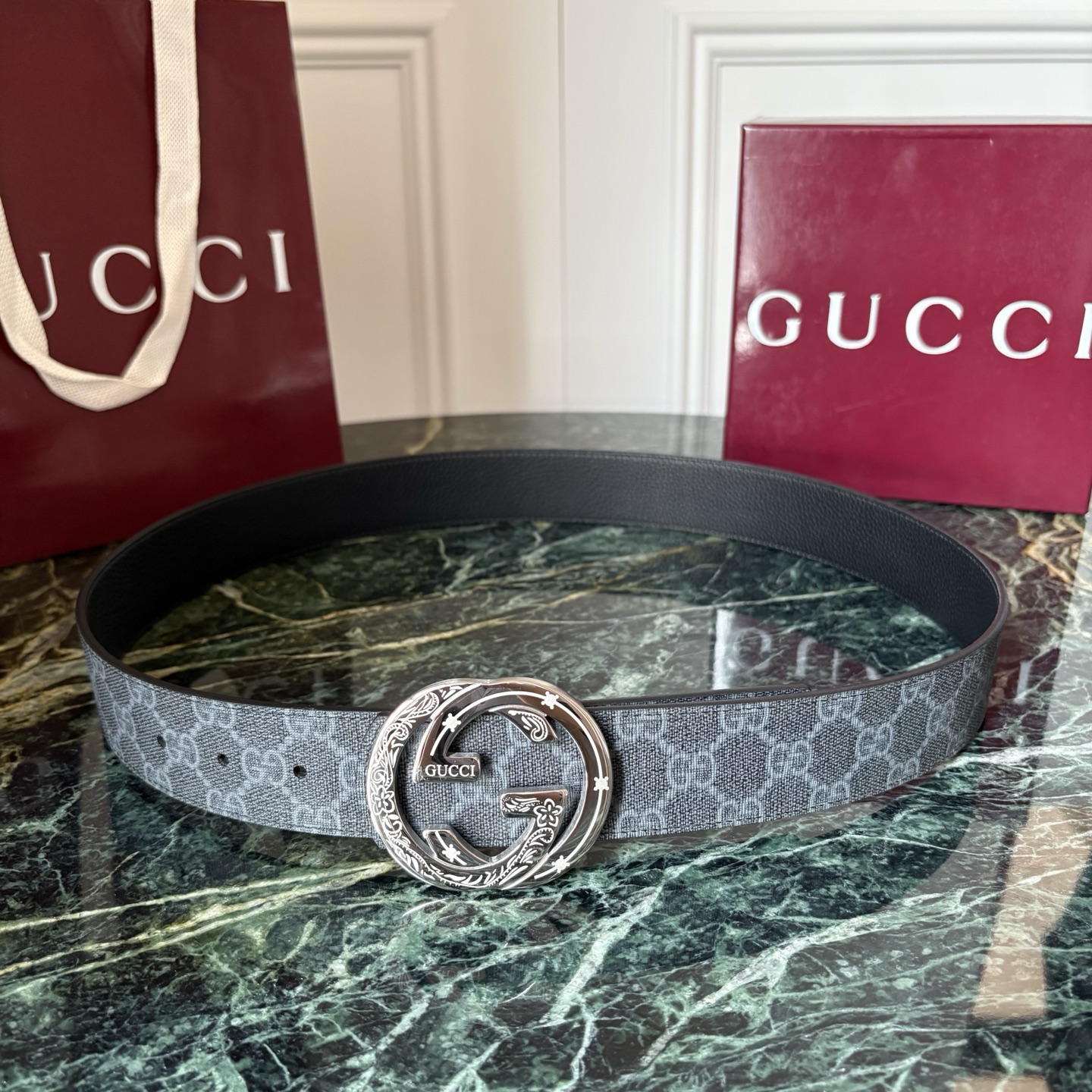 Gucci 经典原单品质，Pvv印花面搭配原版荔枝纹底，精品钢扣，精工制作，细节看图，实物拍摄，高端奢华，宽度4.0cm
