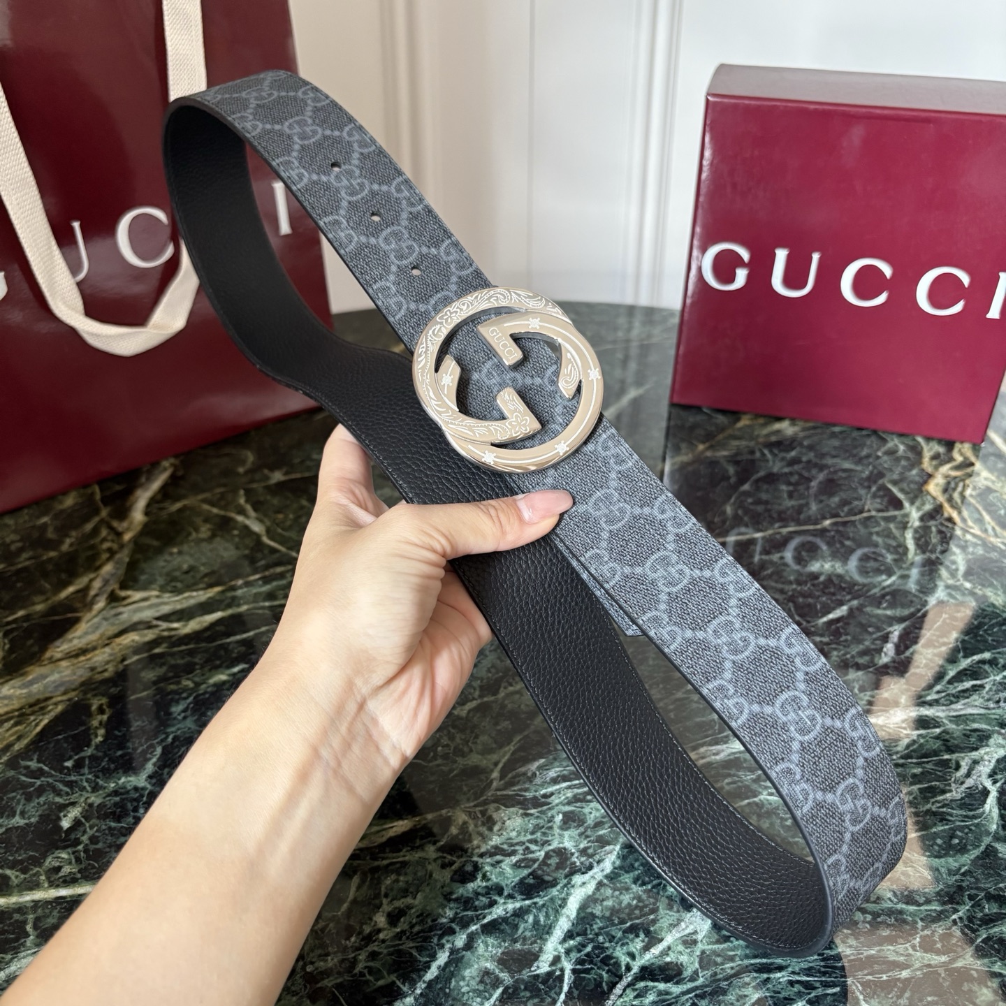 Gucci 经典原单品质，Pvv印花面搭配原版荔枝纹底，精品钢扣，精工制作，细节看图，实物拍摄，高端奢华，宽度4.0cm