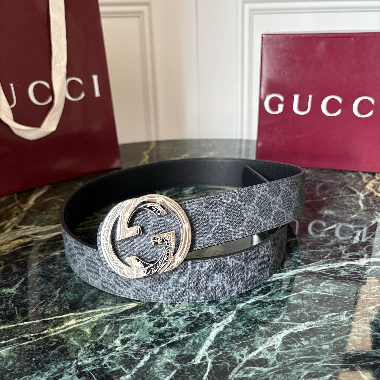 Gucci 经典原单品质，Pvv印花面搭配原版荔枝纹底，精品钢扣，精工制作，细节看图，实物拍摄，高端奢华，宽度4.0cm