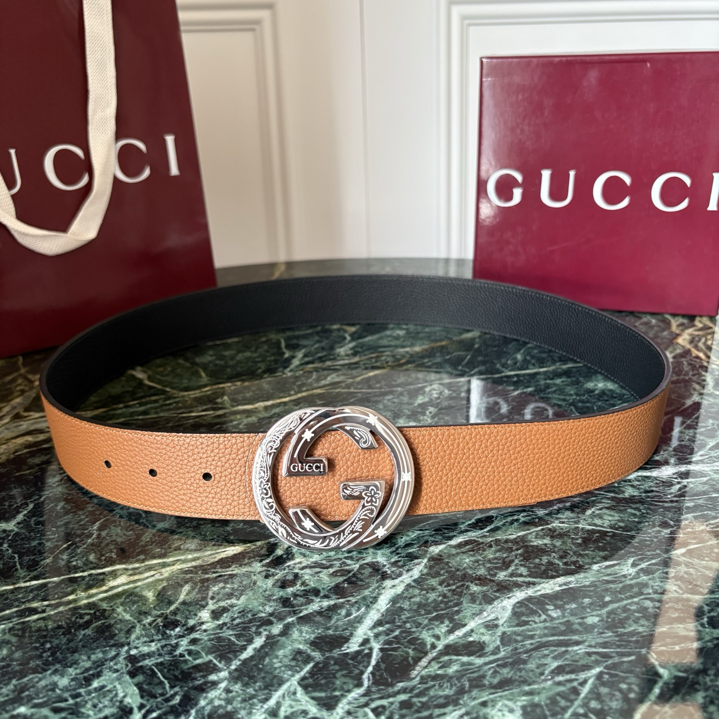 Gucci 经典原单品质，黑土黄双面荔枝纹，精品钢扣，精工制作，细节看图，实物拍摄，高端奢华，宽度4.0cm
