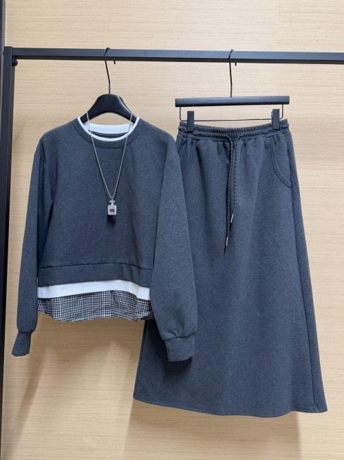 Women's Casual Two Piece Outfits Long Sleeve Tops and Midi Skirt Set 1 Women's Casual Two Piece Outfits Long Sleeve Tops and Midi Skirt Set
