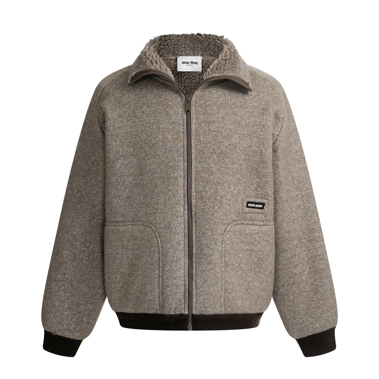 Miu Miu Women's Shearling Jacket Wool Blend Melange Brown Size 38 40 42 1 i1760514942746 9077 0 7