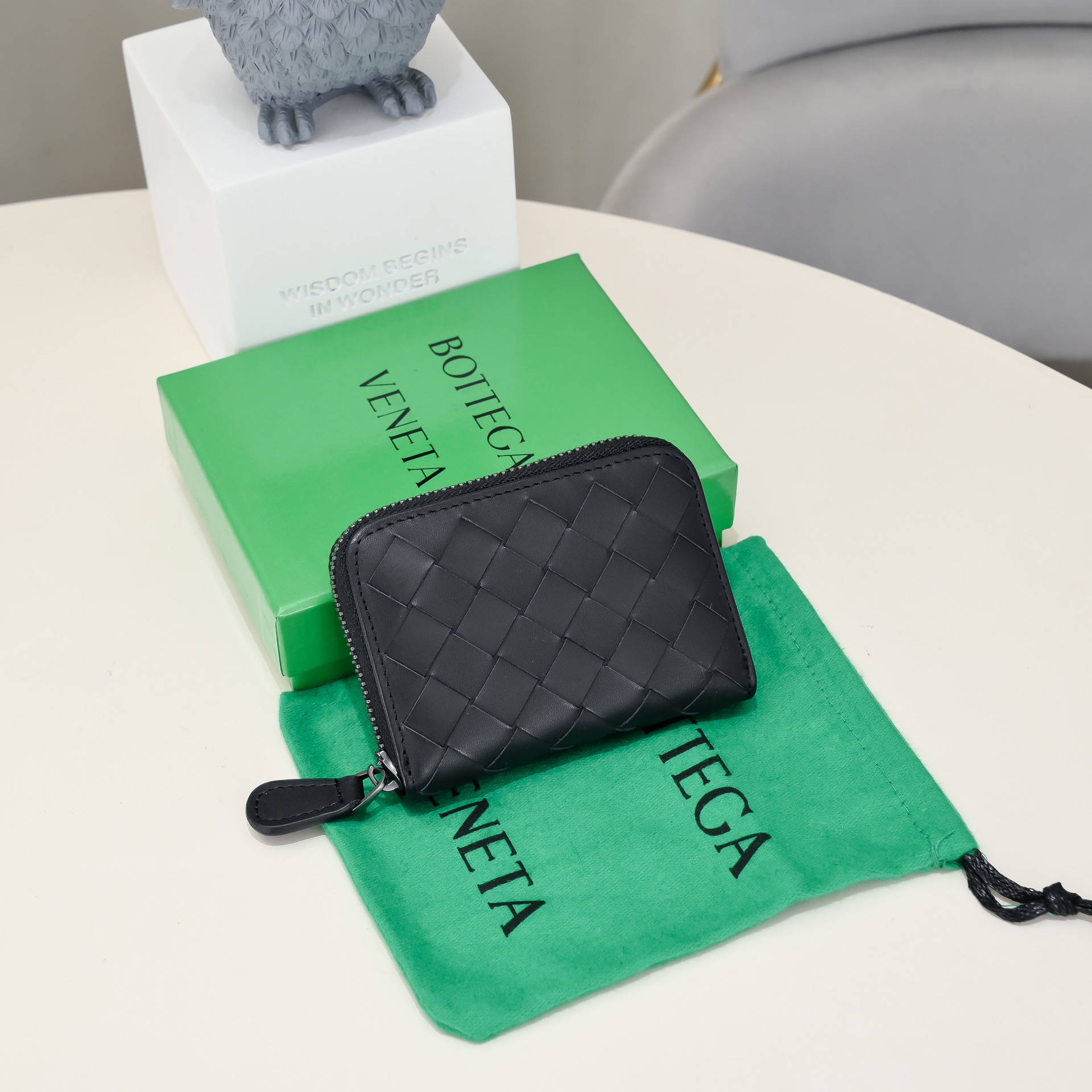 Bottega Veneta Woven Leather Card Holder Wallet with Zip - Compact & Stylish