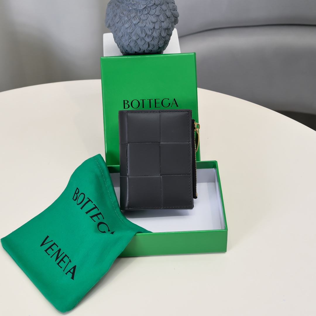 Bottega Veneta Leather Woven Zip Wallet