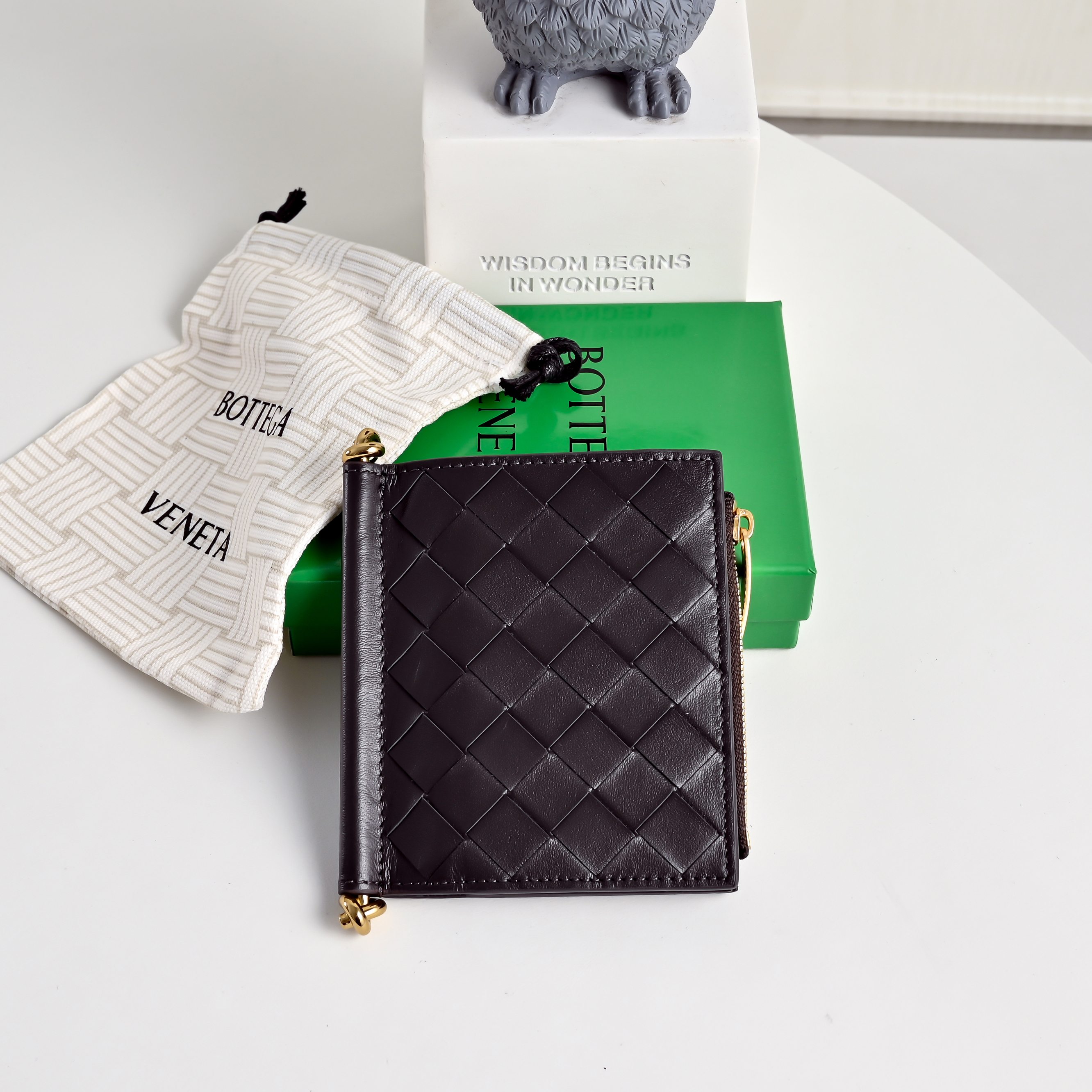 Bottega Veneta Intrecciato Nappa Leather Compact Wallet Metal Hardware Snap Closure