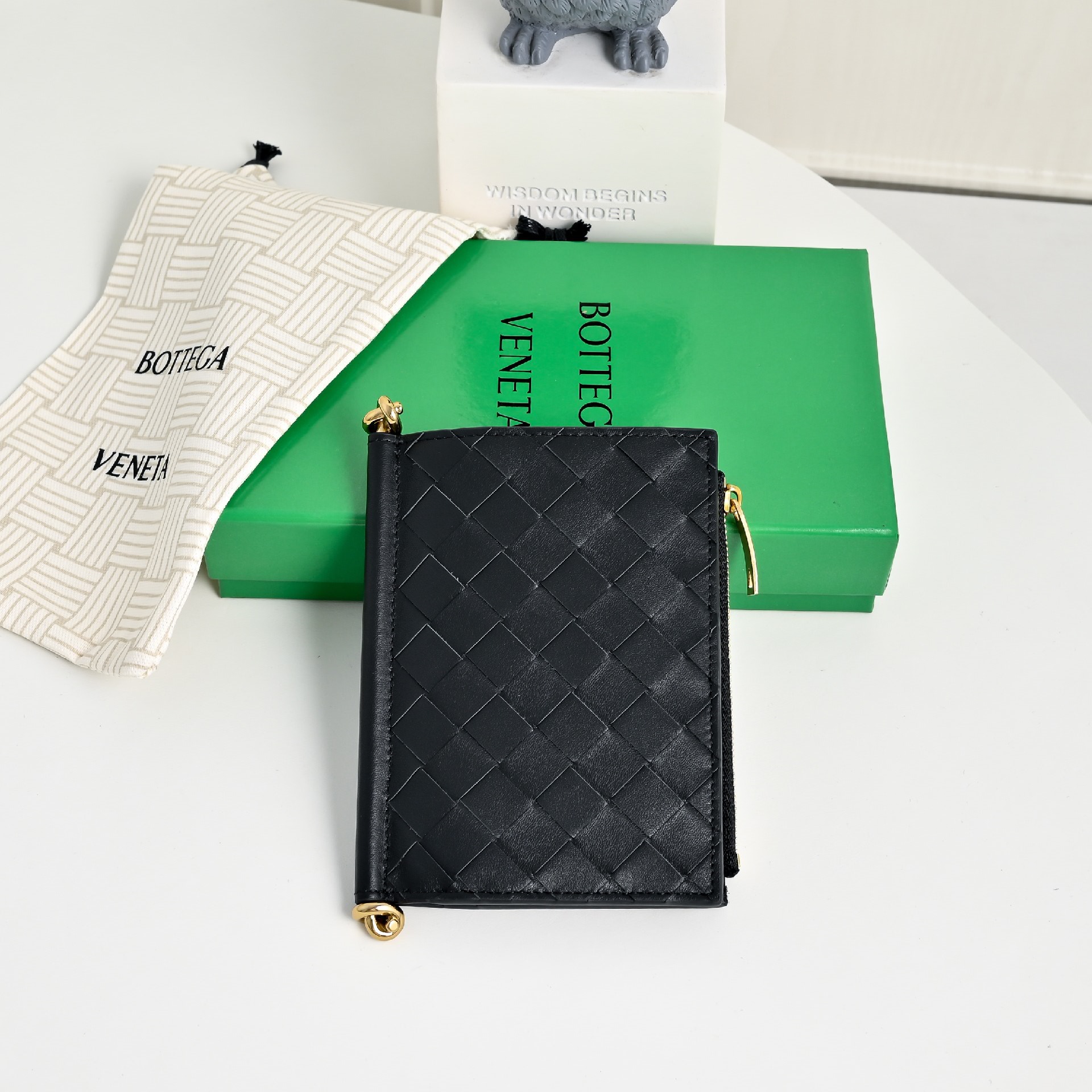 BV Solstice Woven Leather Compact Wallet with Snap Closure