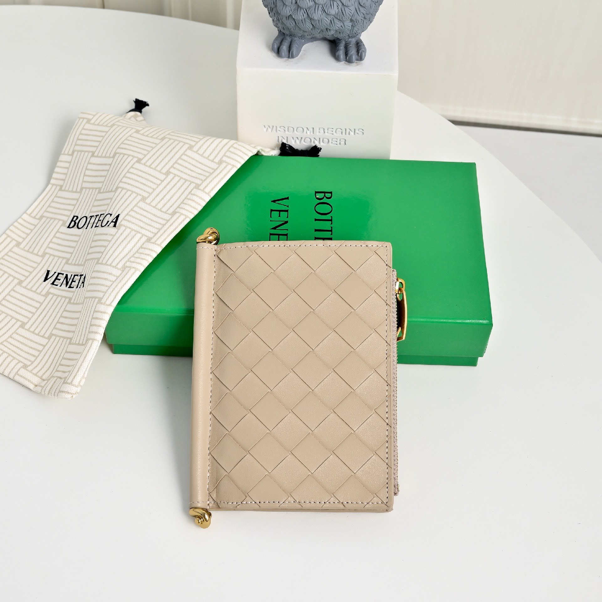 Bottega Veneta Solstice Compact Wallet Woven Leather Snap Button