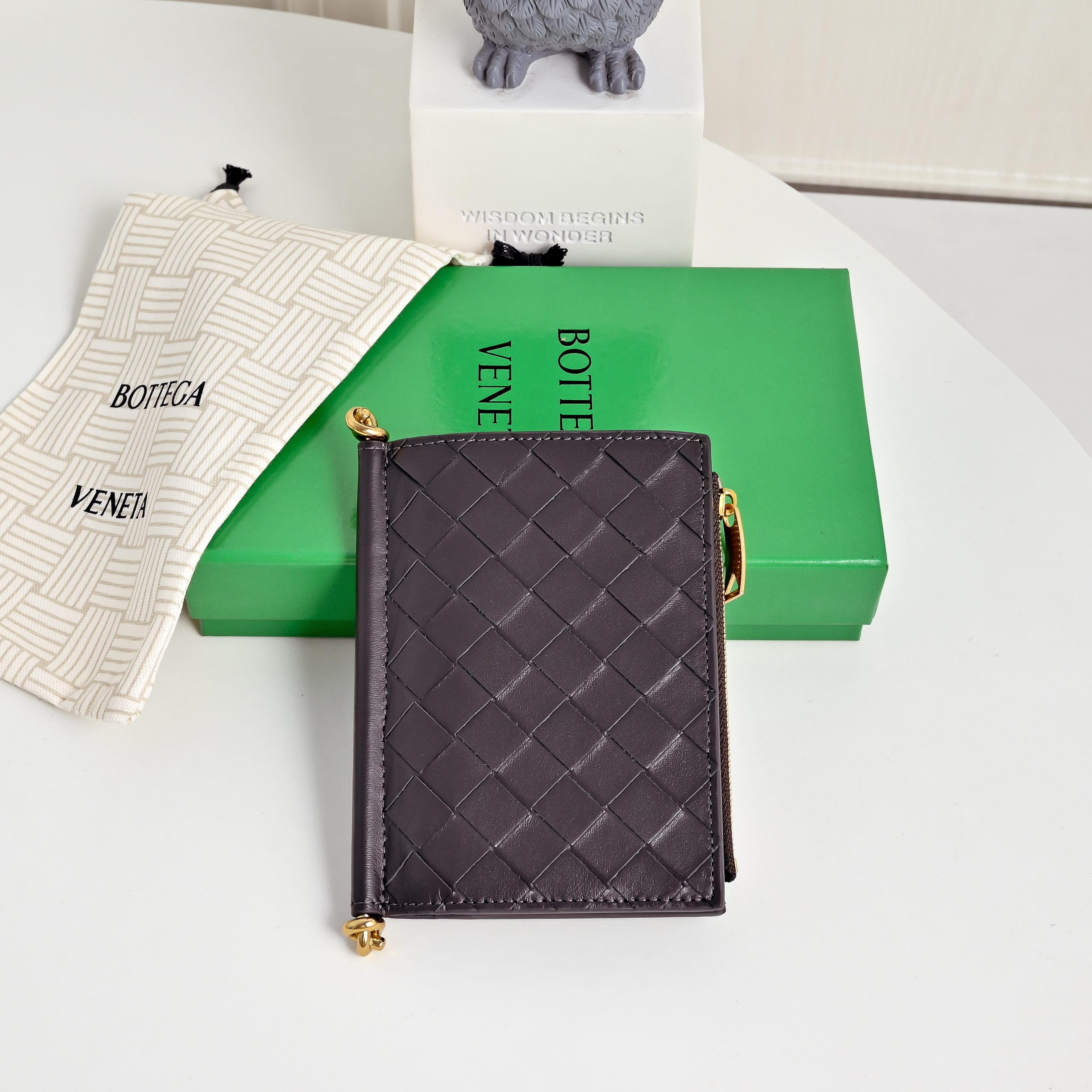 Bottega Veneta Intrecciato Nappa Leather Compact Wallet Metal Hardware Snap Button