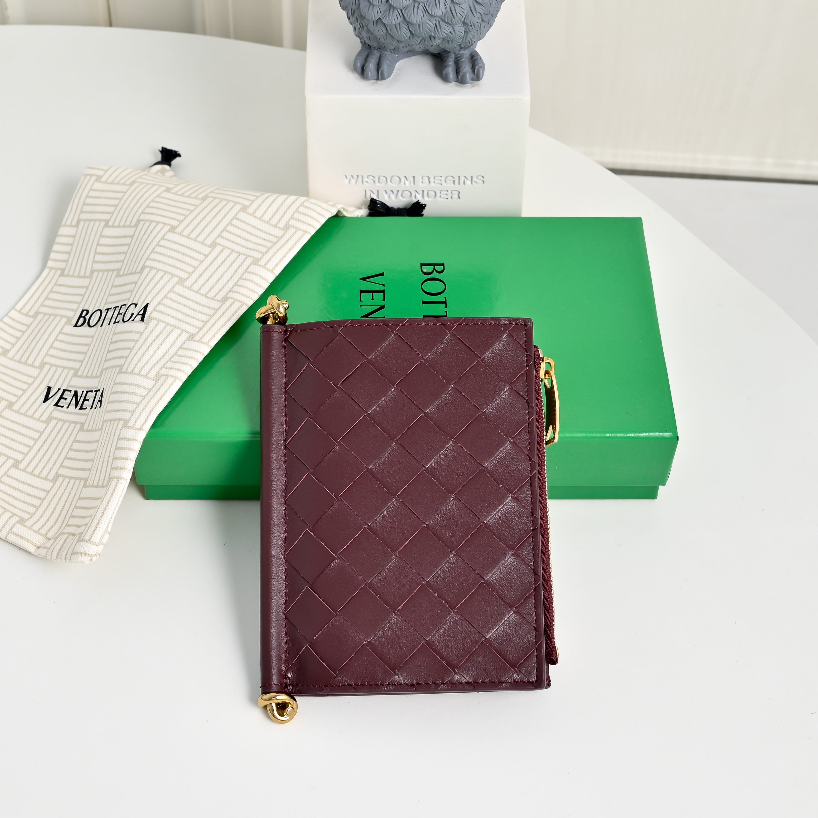 Bottega Veneta Intrecciato Nappa Leather Compact Wallet Metal Hardware Snap Button