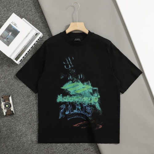 Balenciaga 2025SS Double B Graffiti Distressed Black Cotton Short Sleeve 1 Balenciaga 2025SS Double B Graffiti Distressed Black Cotton Short Sleeve