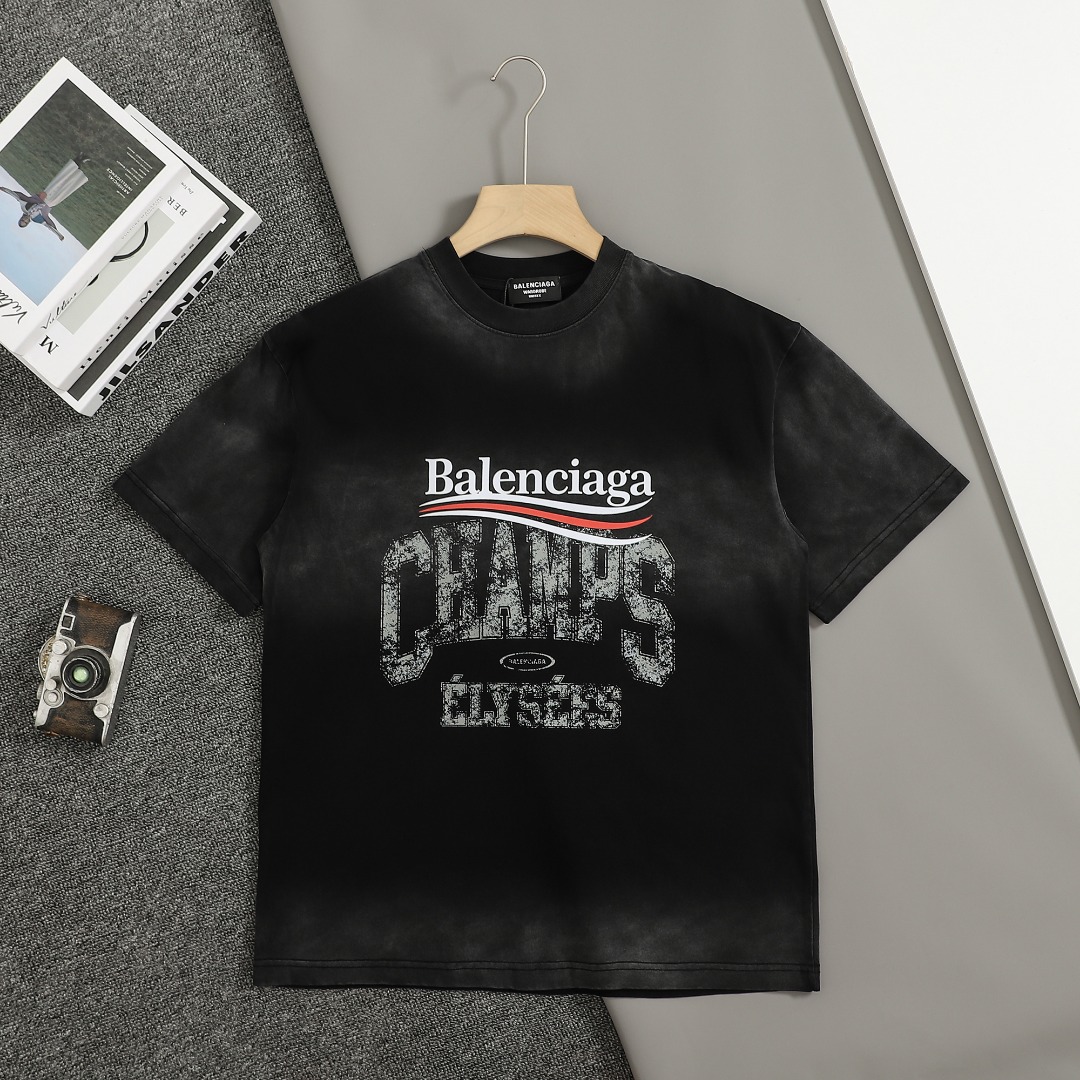 Balenciaga 25SS Graffiti Logo T-Shirt - Premium Cotton, Vintage Wash