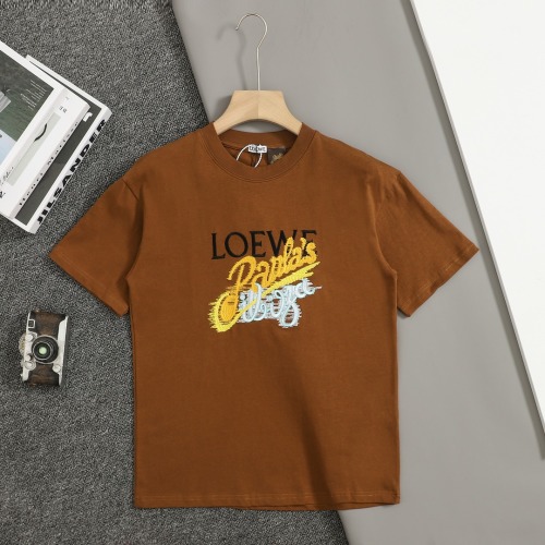 Loewe Men's Brown Cotton T-Shirt with Embroidered Logo - Casual Wear 1 Loewe Men's Brown Cotton T-Shirt with Embroidered Logo - Casual Wear