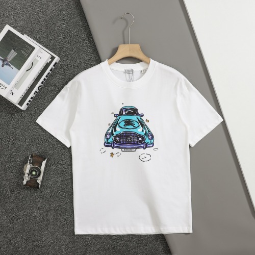 Burberry Early Spring T-Shirt Car and Horse Print Cotton Tee