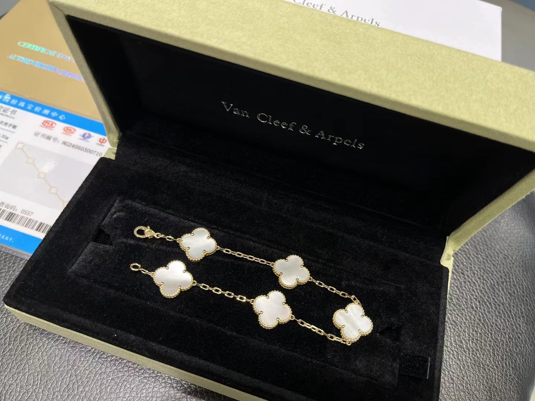 Van Cleef & Arpels 18K VCA五花白贝母手链