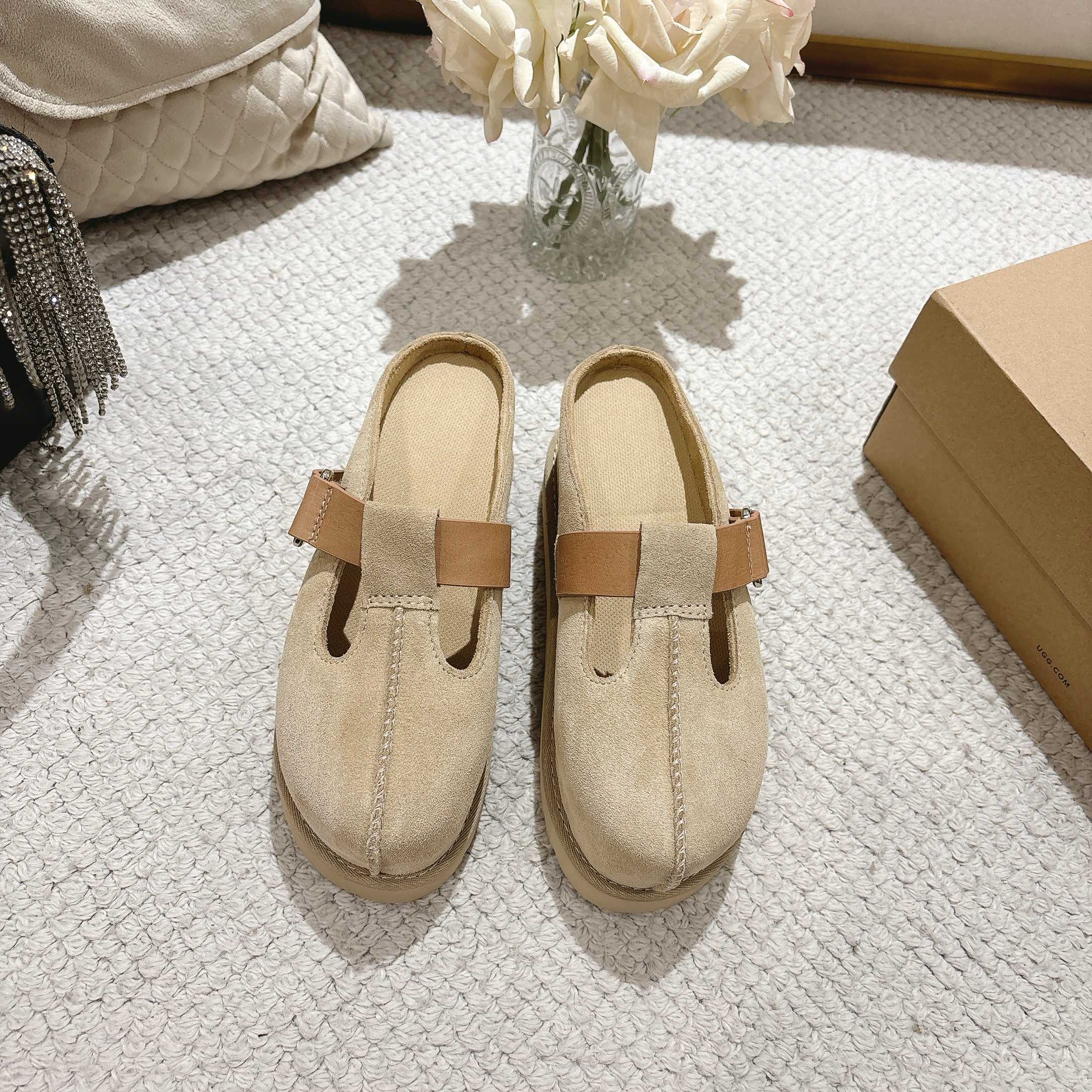 NO:249435,UGG 25 new Venus Kroger thick-soled slippers!  Fabric calfskin/beef reverse velvet inner mesh cloth, large sole Eva foam (ultra-light) large sole, size 35~40, semi-drag, slippers, cowhide19860909UGG 25新款金星克洛格厚底拖鞋！ 面料小牛皮/牛反绒 内里网布 大底Eva发泡（超轻）大底 码数35～40,半拖,slippers,cowhide,Women's Shoes