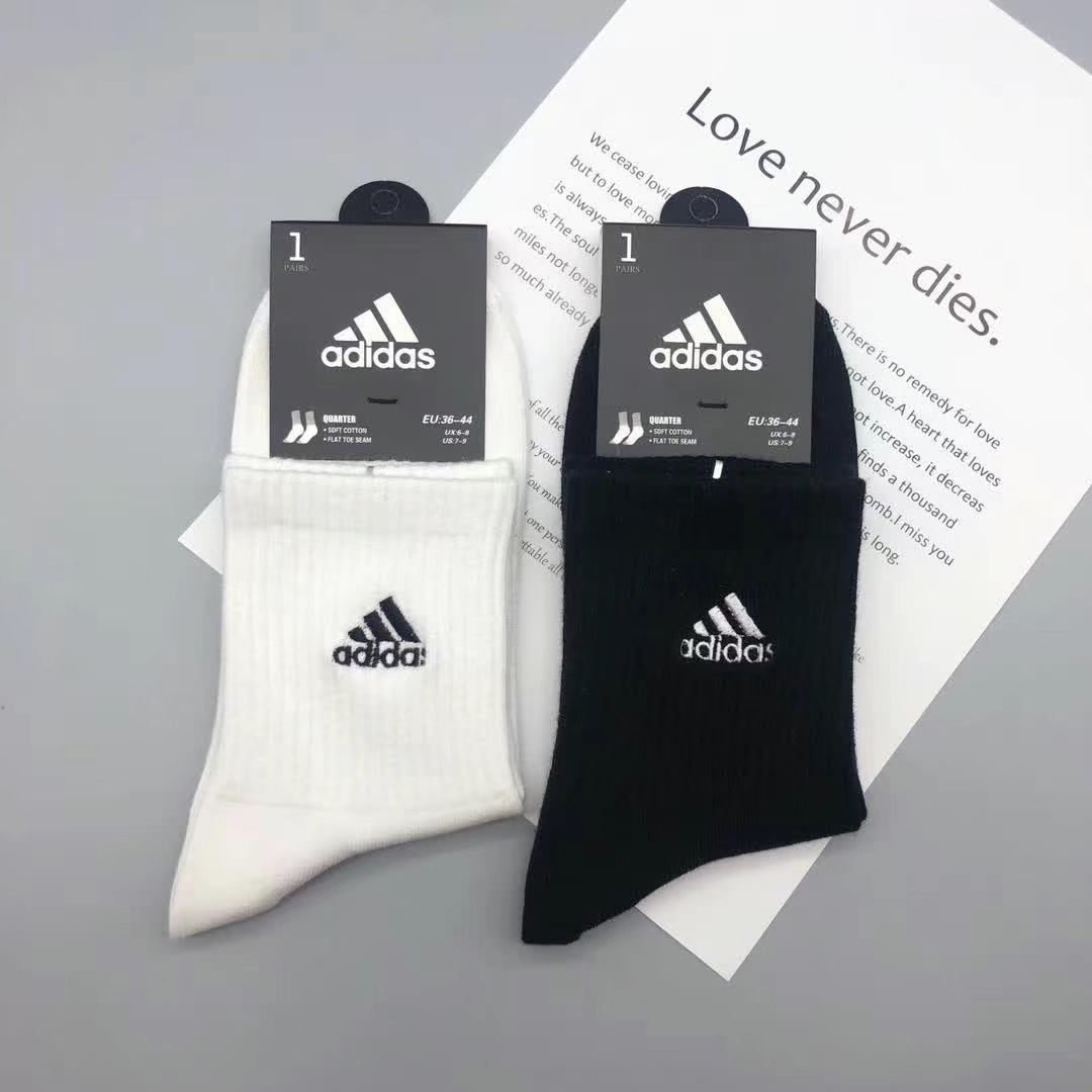 Calcetines de algodón puro con bordado de Adidas, versión gruesa