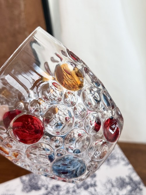 Unique Hand-Painted Glass Cup with Colorful Bubbles, Thick and Comfortable 1 Unique Hand-Painted Glass Cup with Colorful Bubbles, Thick and Comfortable