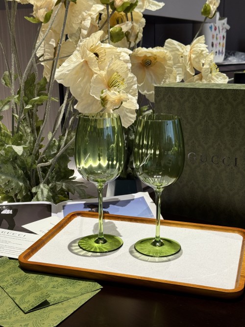 Gucci Green Crystal Wine Glasses Set of 2 - Elegant Glassware