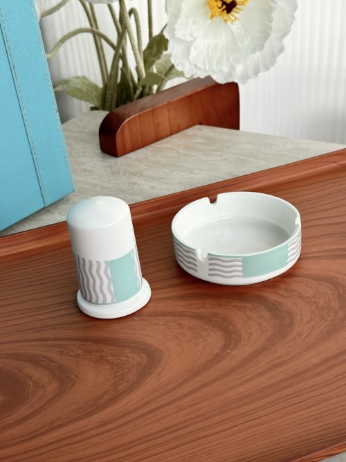 Bone China Ashtray and Toothpick Holder Set with Blue Wave Design 1 Bone China Ashtray and Toothpick Holder Set with Blue Wave Design
